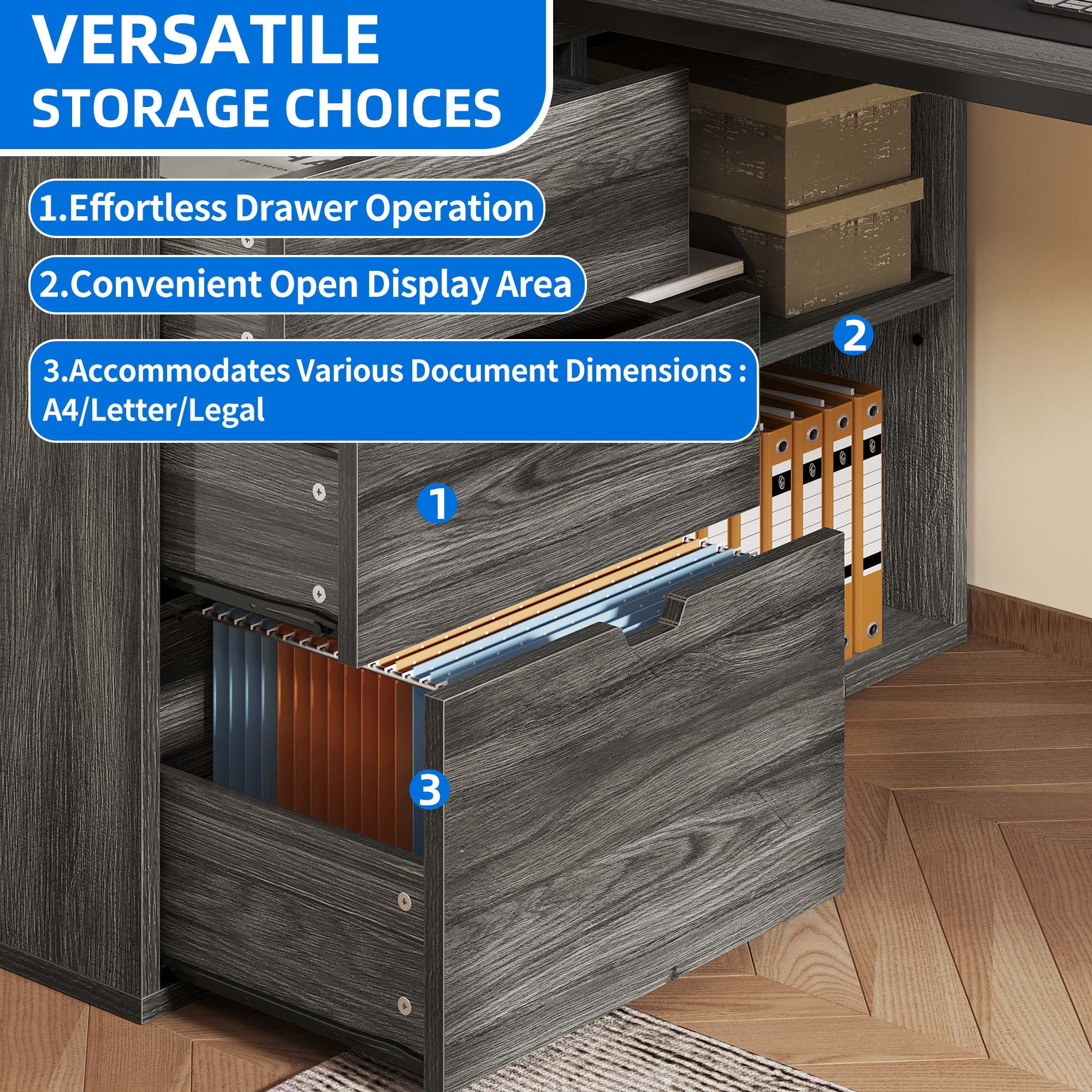Dextrus L Shaped Desk with Power Outlets & LED Lights, Computer Desk with 3 Drawers and 3 Storage Shelves, White Office Desk Corner Desk for Home Office - Image 17
