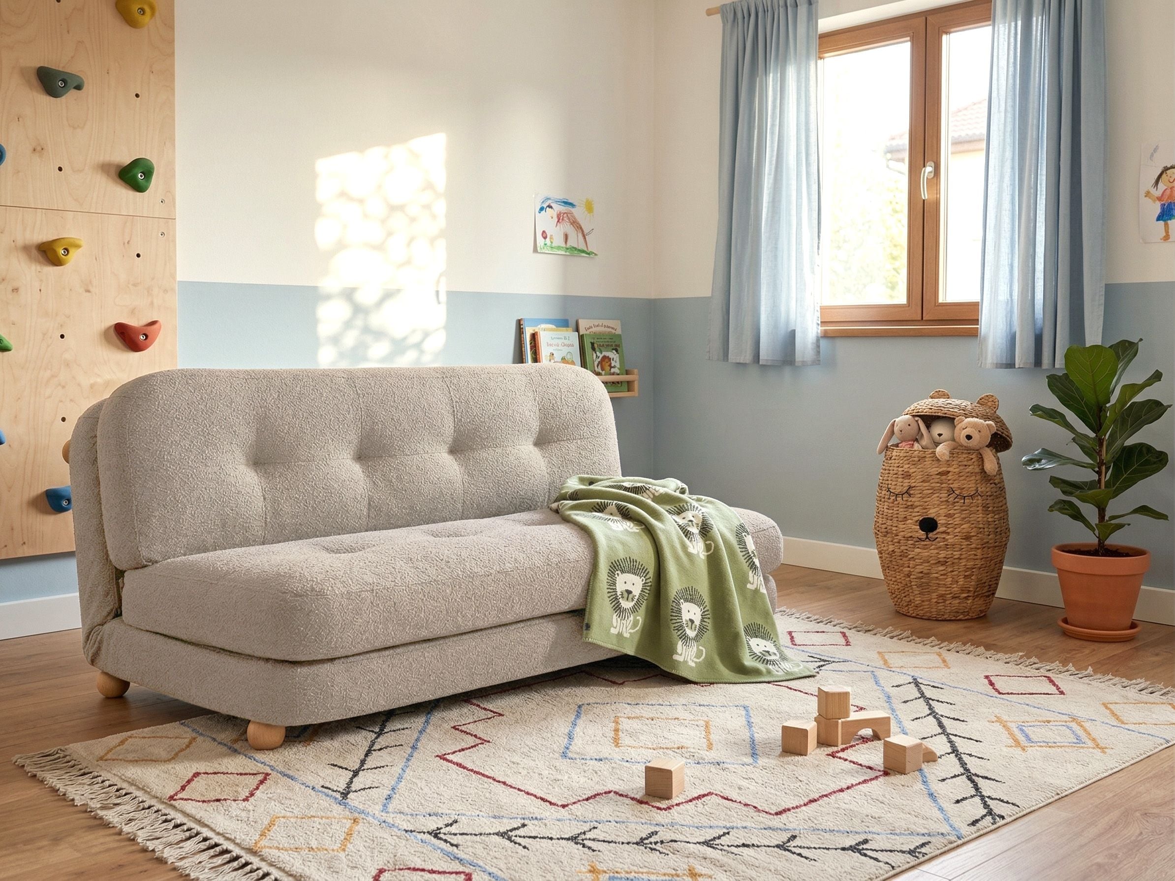 Sofa Bed 2 Seater ESBJERG Faux Linen Beige