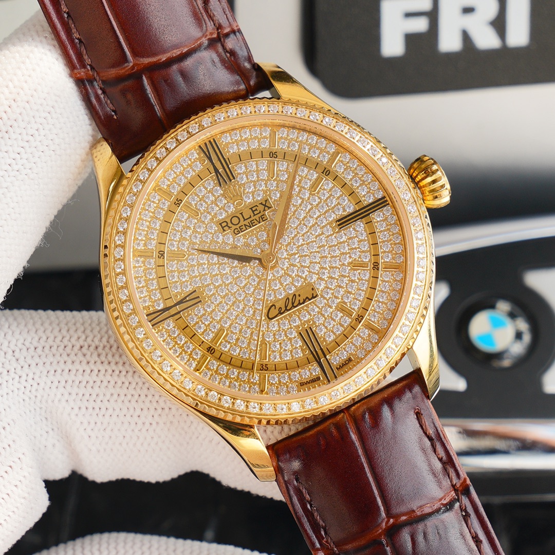 Rolex Cellini Full Star Collection-39.5mm-Imported Italian cowhide leather(1:1 replica) - Elite Watch Atelier