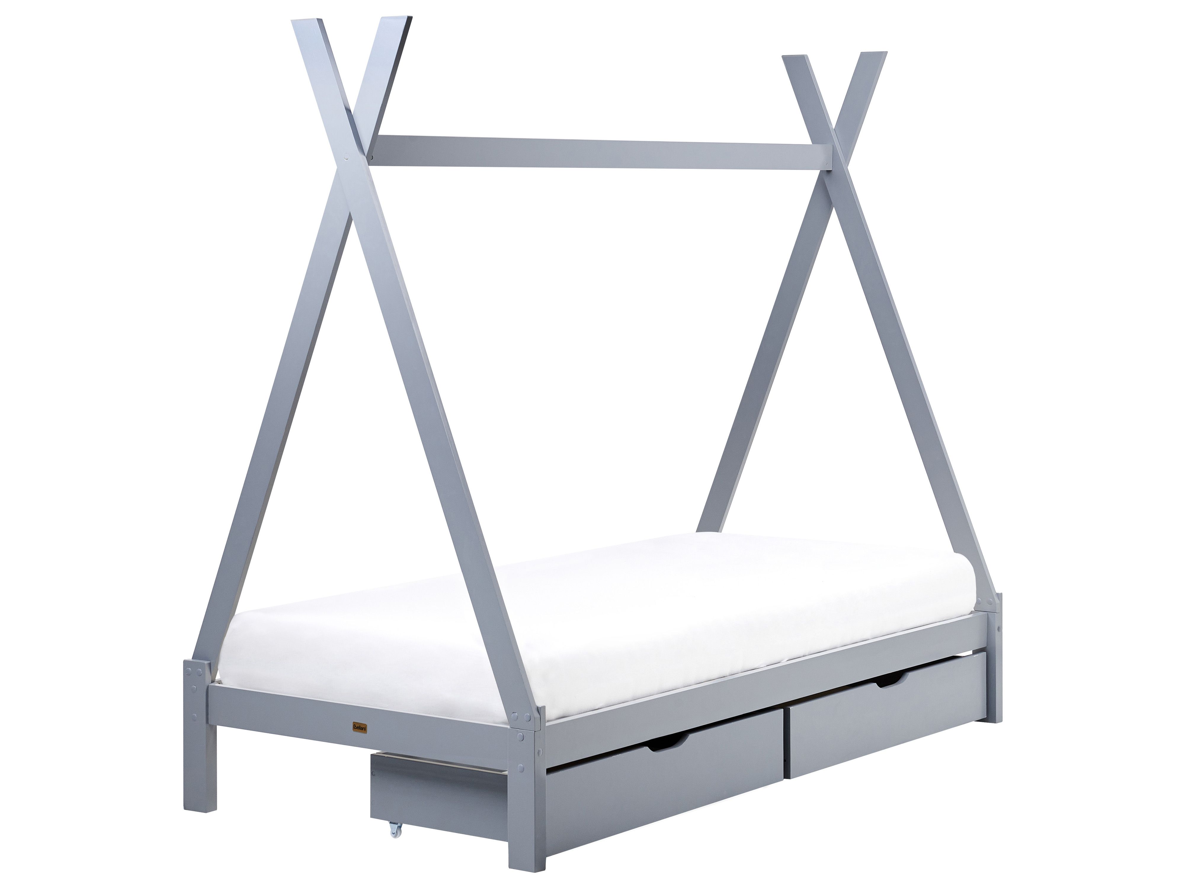 Kids Bed with Drawers Teepee Pine Wood DEVAY 90 x 200 cm (EU Single) Grey
