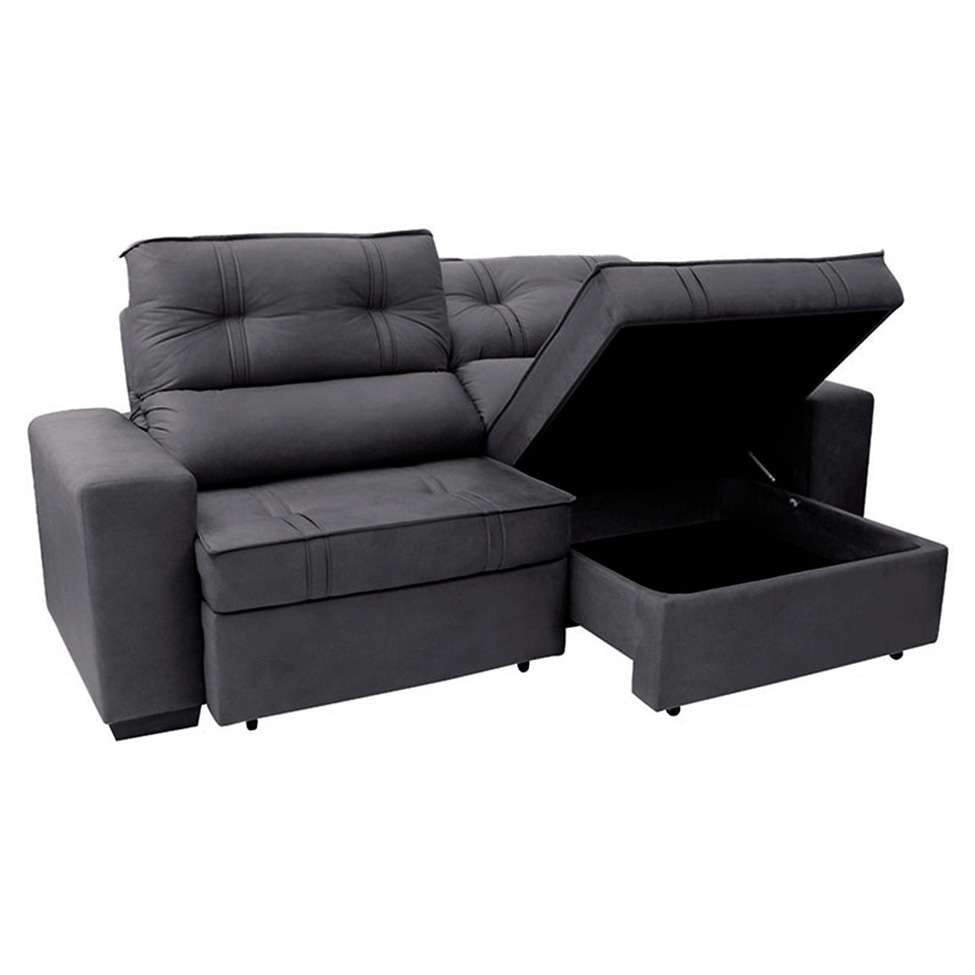 Sofá 3 Lugares Retrátil e Reclinável com Baú Lottus Suede Grafite em Promoção | Ofertas na Americanas
