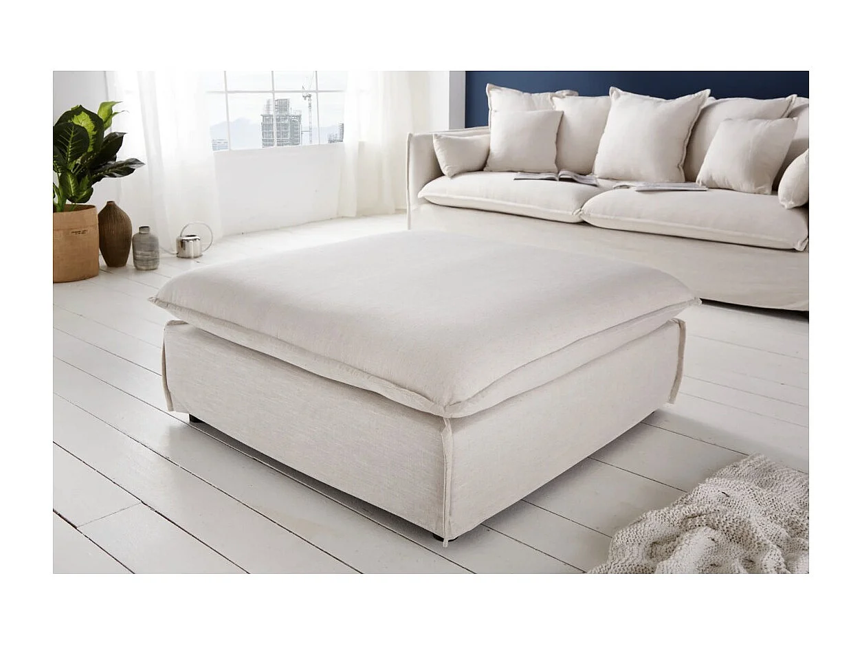 Pouf KALIA – Blanc – Tissu mat – Pouf contemporain