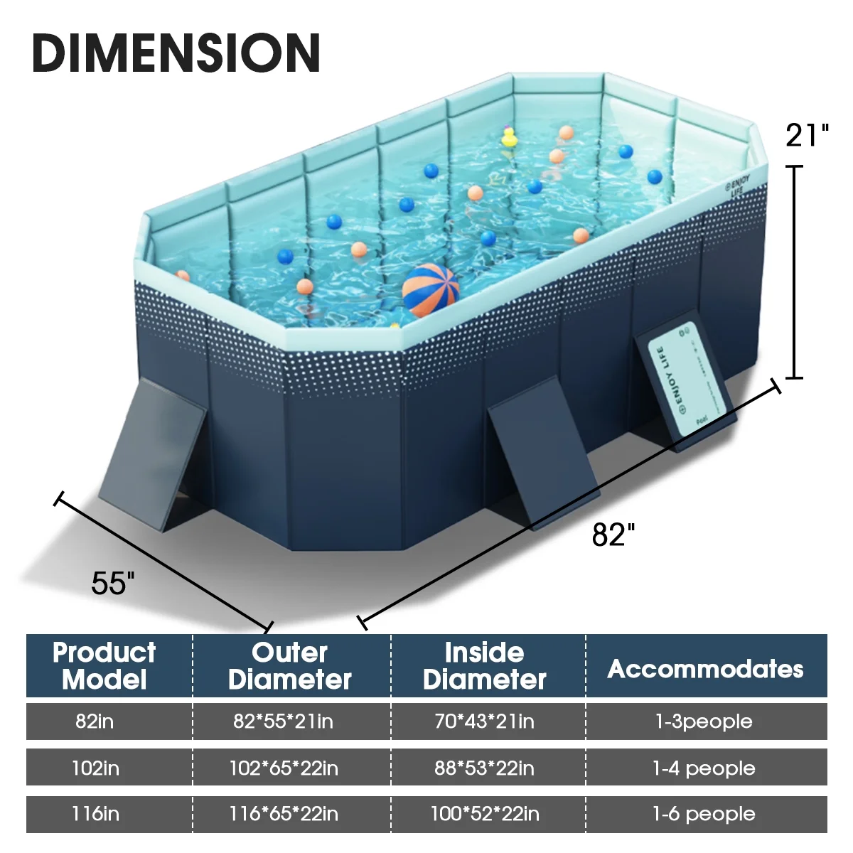 Foldable Swimming Pool, Large Non-Inflatable Outdoor Pools for Kids Adults Above Ground Pools, 116in - Image 16