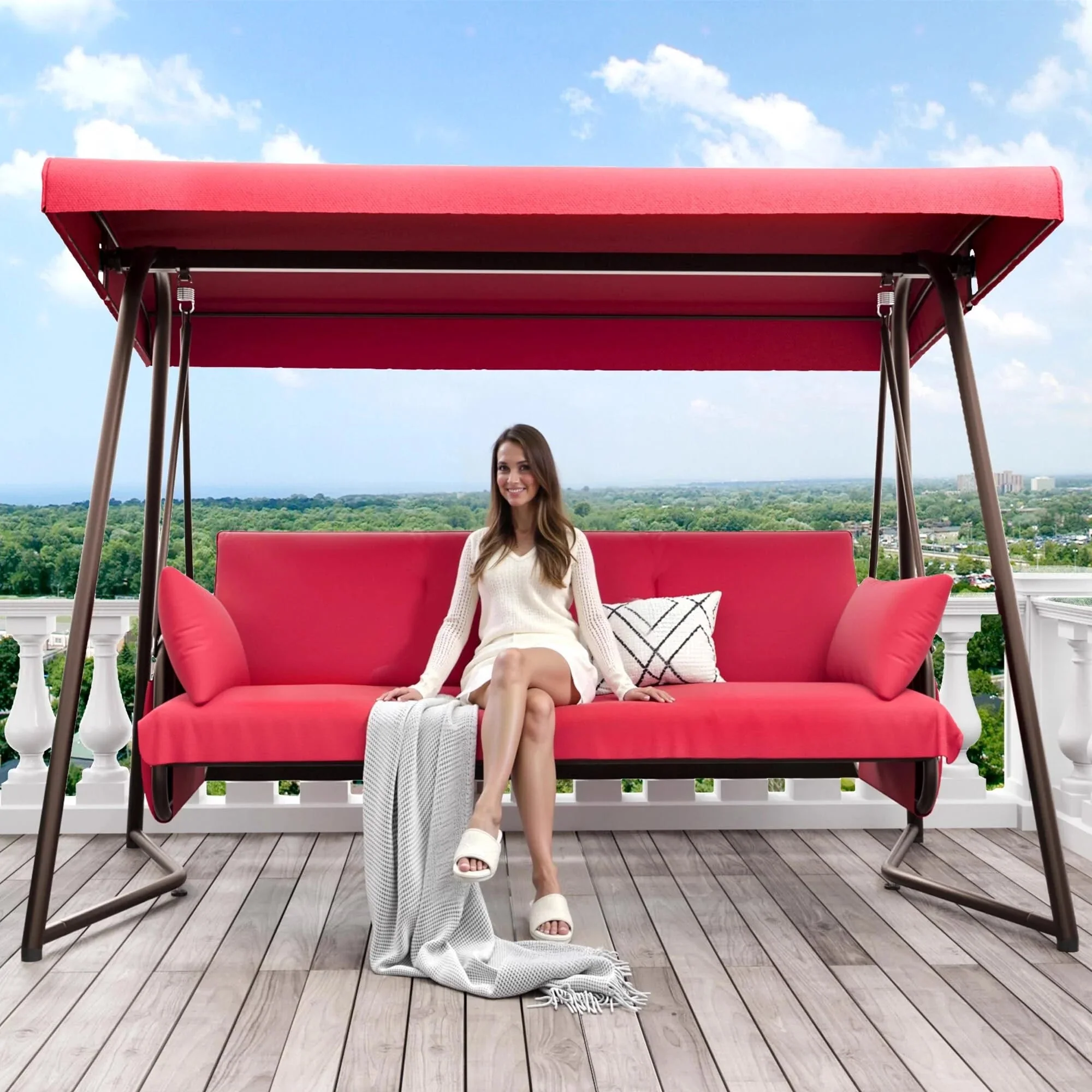 TQKVIPI 4 Person Outdoor Porch Swing Bed With Adjustable Backrest Canopy - 800 lbs Capacity - Image 15 TQKVIPI 4 Person Outdoor Porch Swing Bed With Adjustable Backrest Canopy - 800 lbs Capacity - Image 15