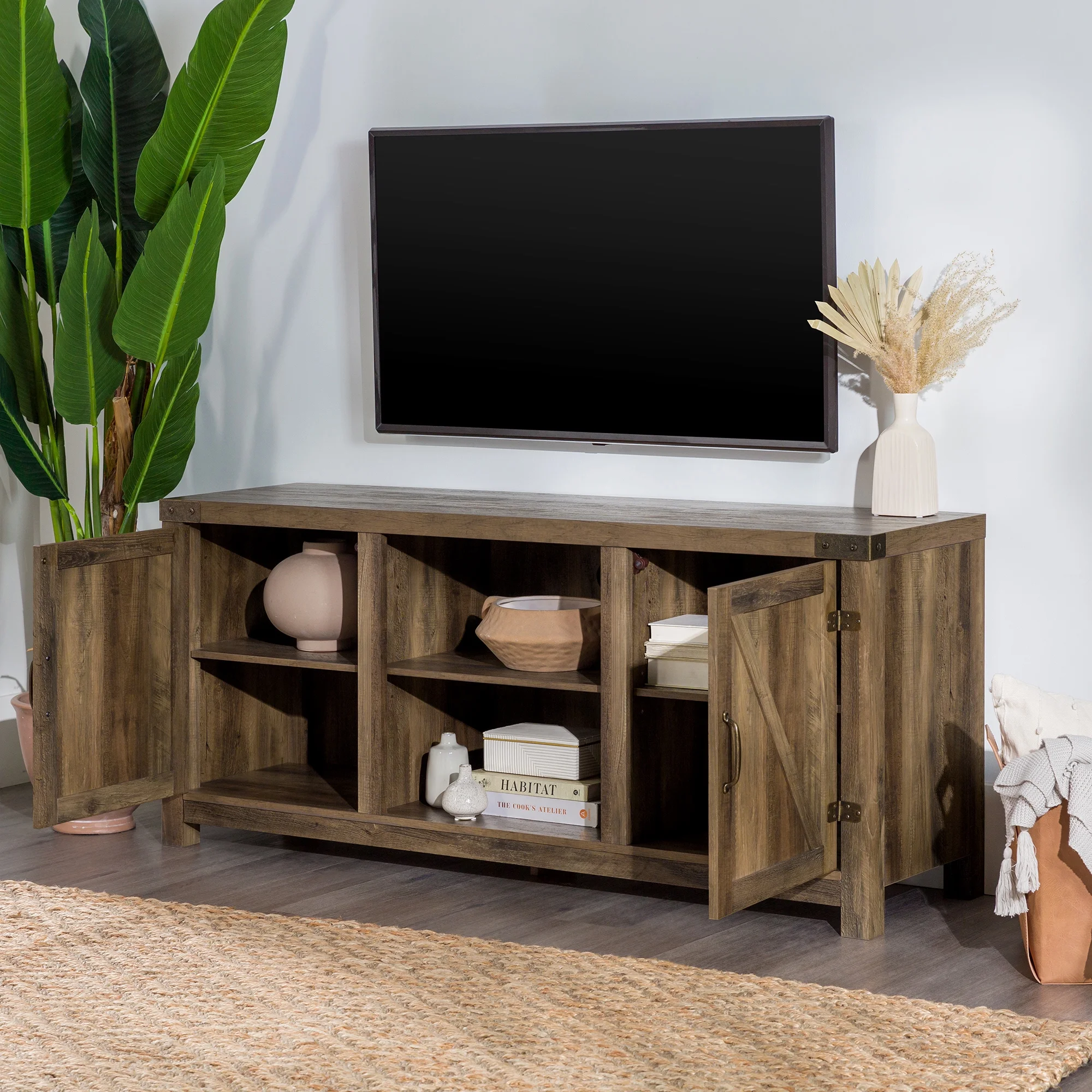 Walker Edison Modern Farmhouse Barn Door TV Stand for TVs up to 65", Grey Wash - Image 134