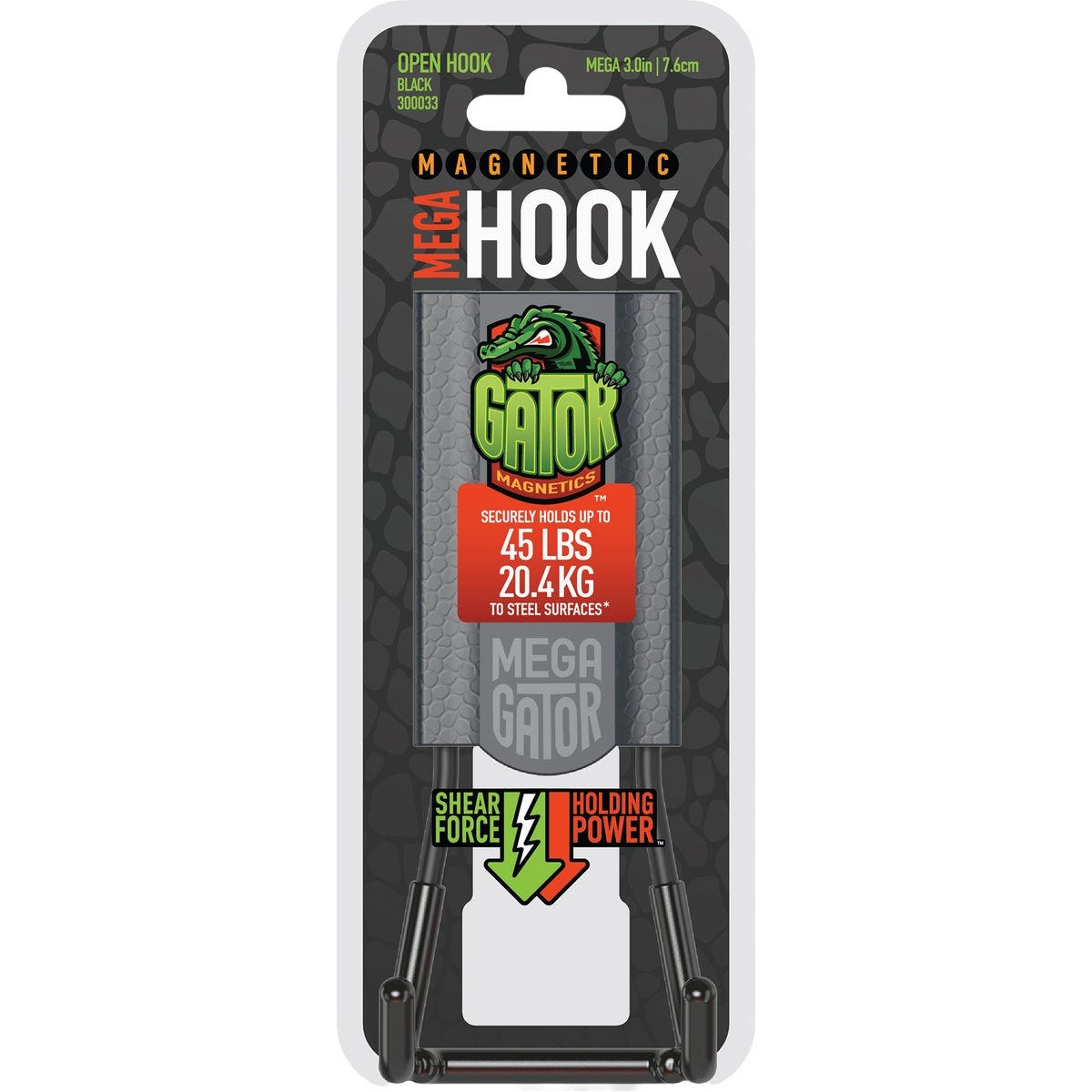 Gator Magnetics MEGA 3 In. Black Open Magnetic Hook, 45 Lb. Capacity