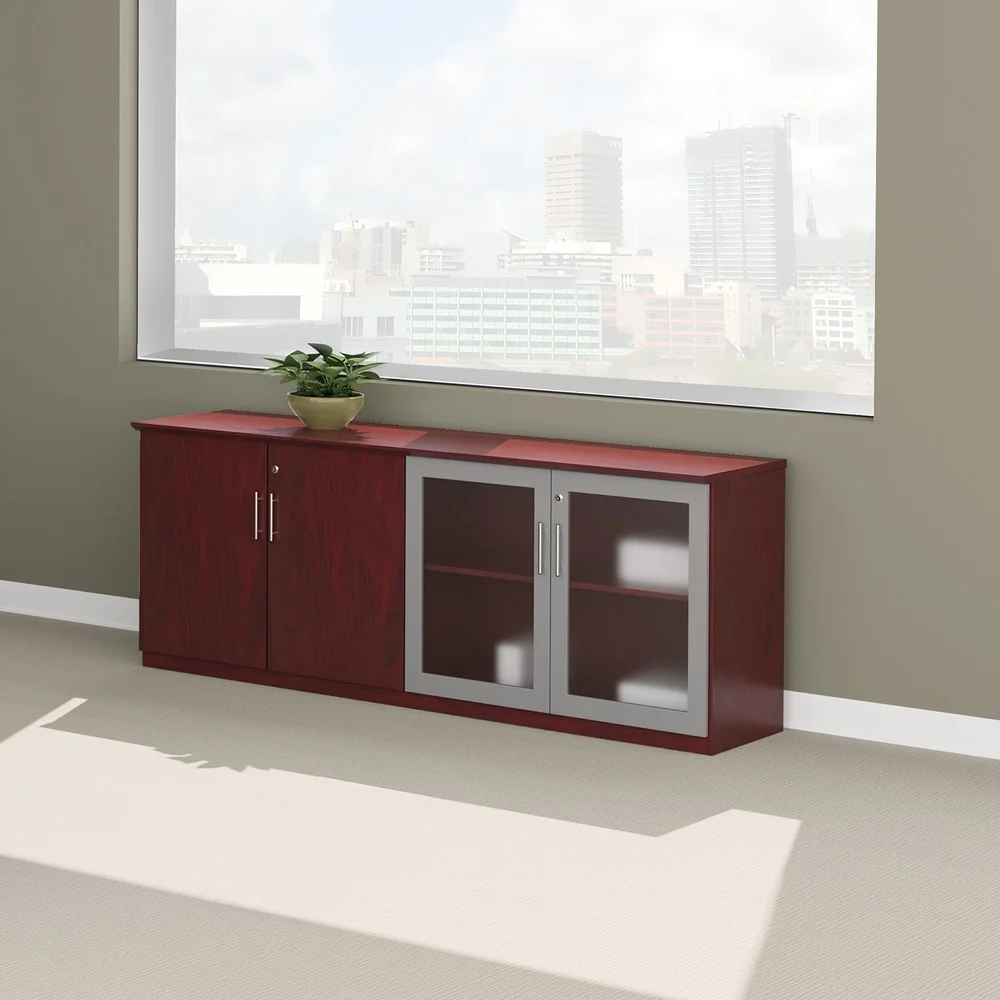 Mayline Medina Low Wall Cabinet with Doors in Gray Steel