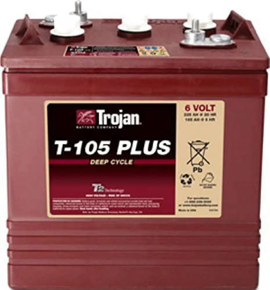 Trojan T-105 Plus 6 Volt (Pack of 4) Deep Cycle Golf Cart Batteries, Rechargeable - Image 2