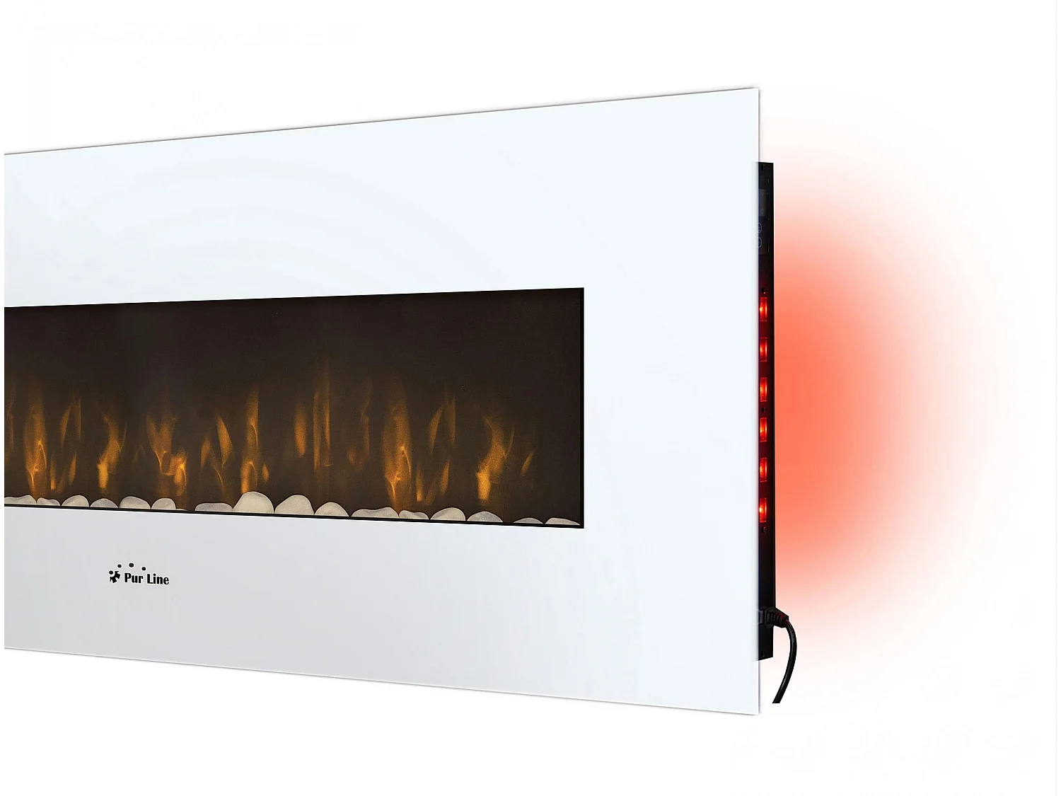 Cheminée électrique panoramique avec éclairage LED d'ambiance et panneau frontal blanc