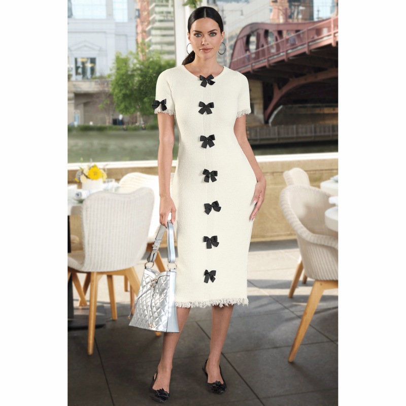 Elodie Bow Sheath Dress - MIDNIGHT VELVET CATALOG