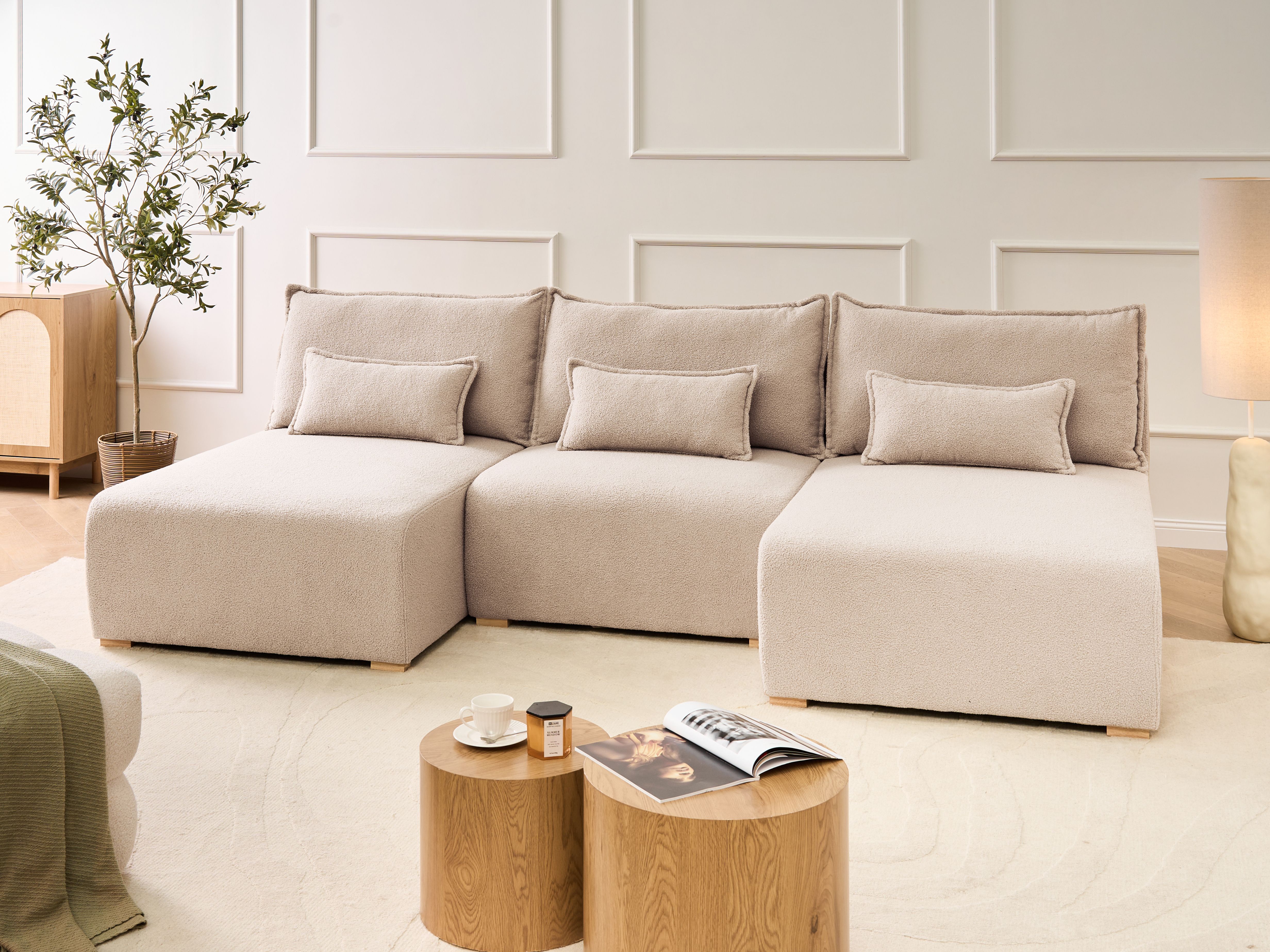Modular U-Shape Sofa NERBO Boucle Beige