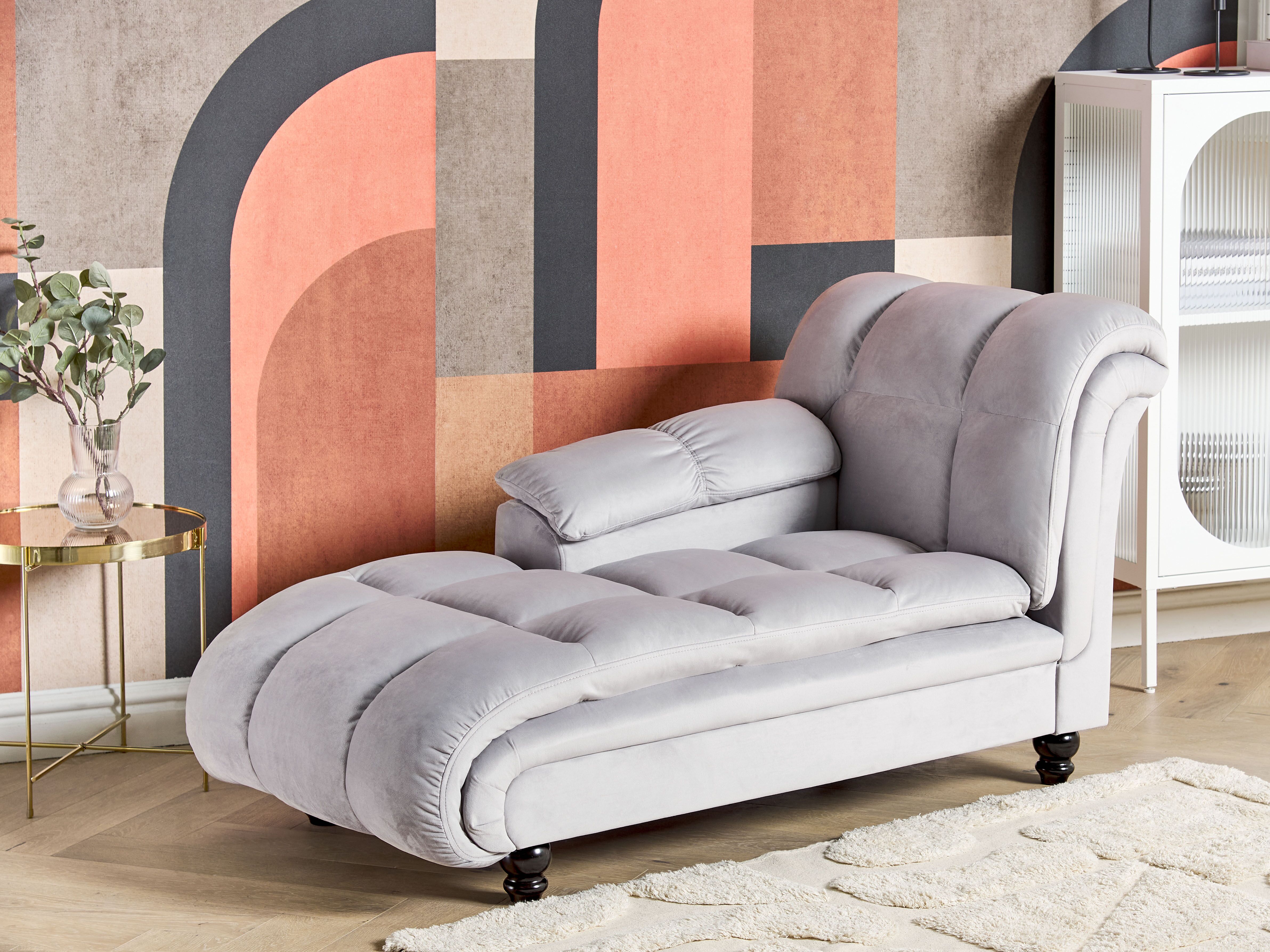 Right-Hand Chaise Lounge LORMONT Velvet Light Grey