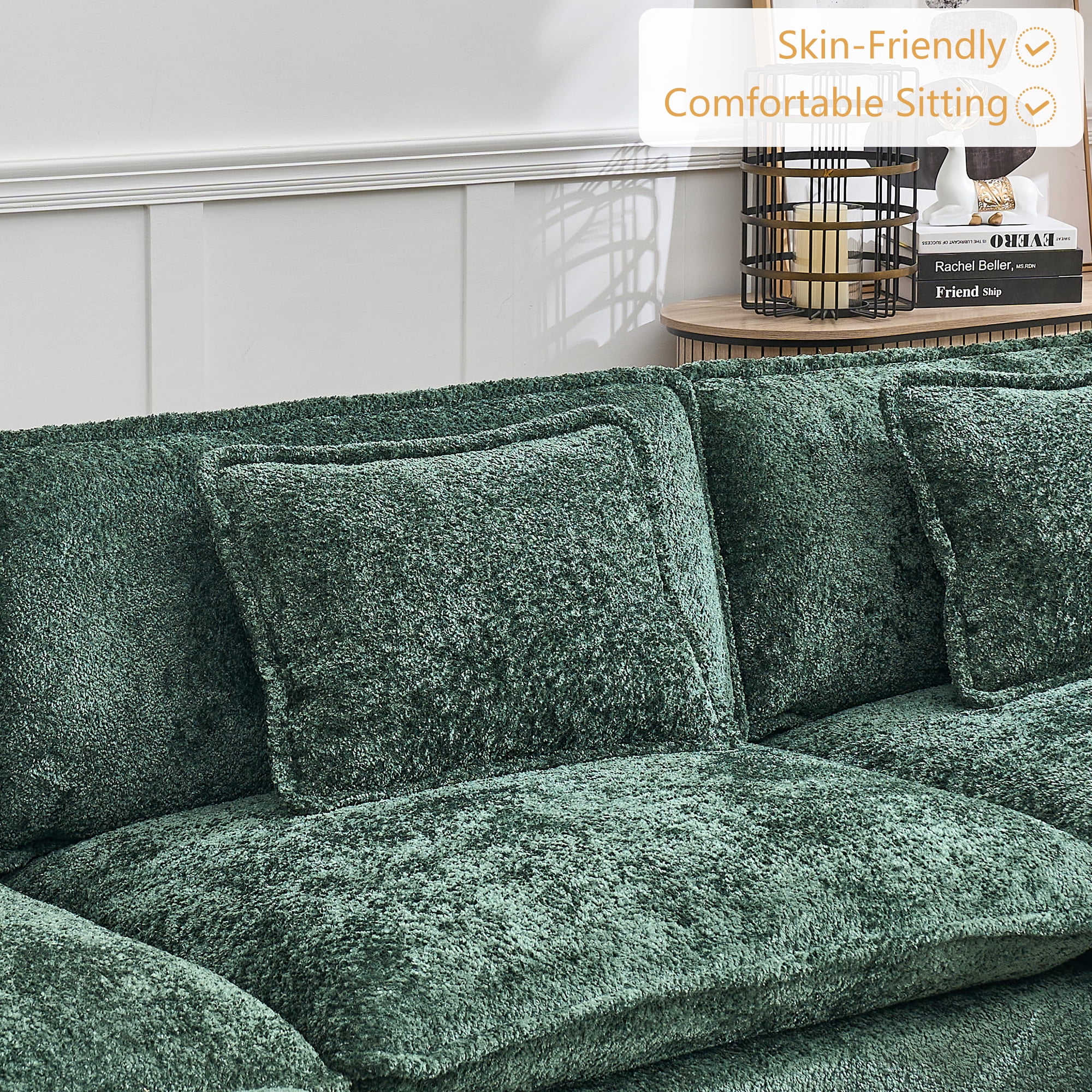 GNIXUU 112" Oversized Sectional Sofa Cloud Couch for Living Room, Modern Chenille L Shaped Couch, Comfy Boucle Modular Sofa Sleeper with Moveable Ottoman & Memory Foam (Green) - Image 21