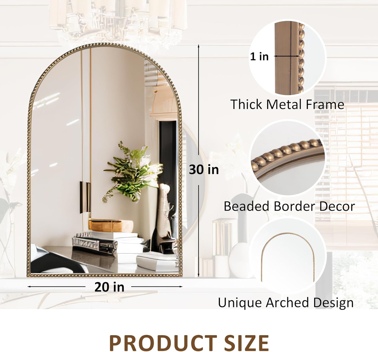 Antique Gold Arched Wall Mirror 20