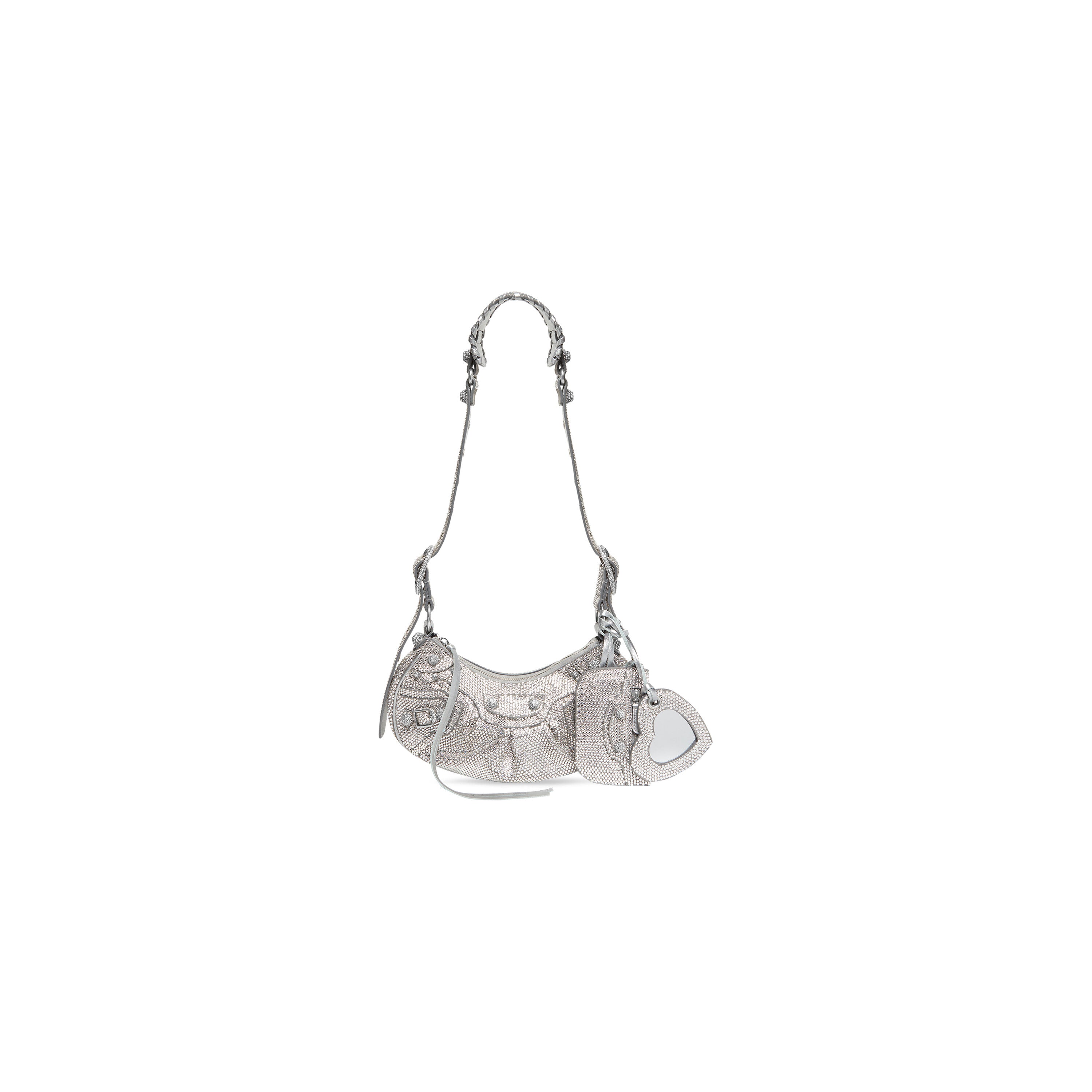 WOMEN'S LE CAGOLE XS SHOULDER BAG WITH RHINESTONES IN GREY - Replicaclubs