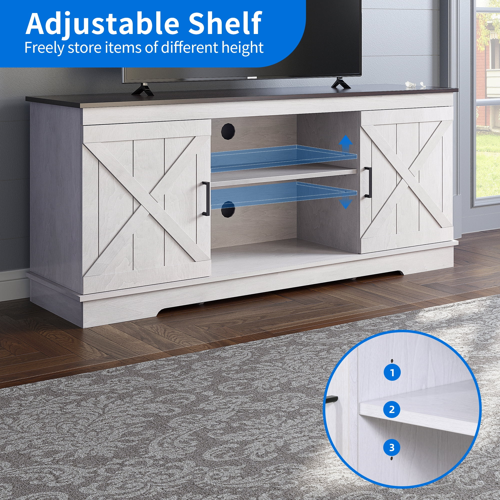 Dextrus Farmhouse TV Stand for 65 inch TV, Entertainment Center for Living Room, TV Media Console Cabinet, Grey Wash - Image 6