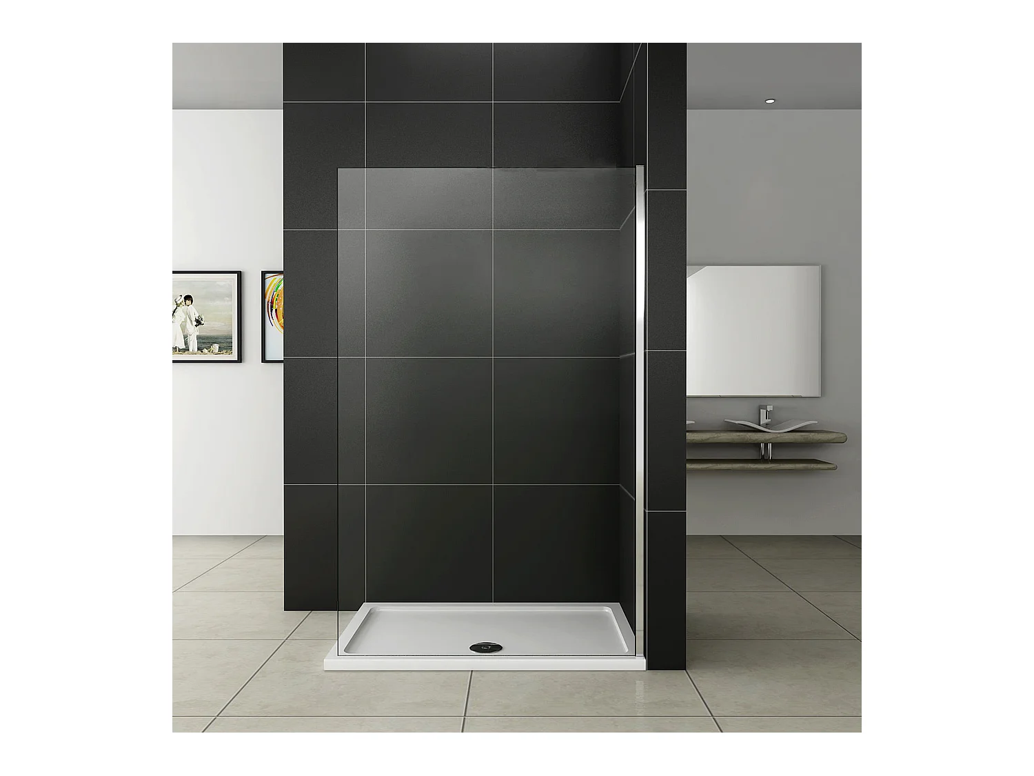 Paroi de douche à l'italienne 90x200cm en 8mm verre trempé anticalcaire, sans barre de fixation