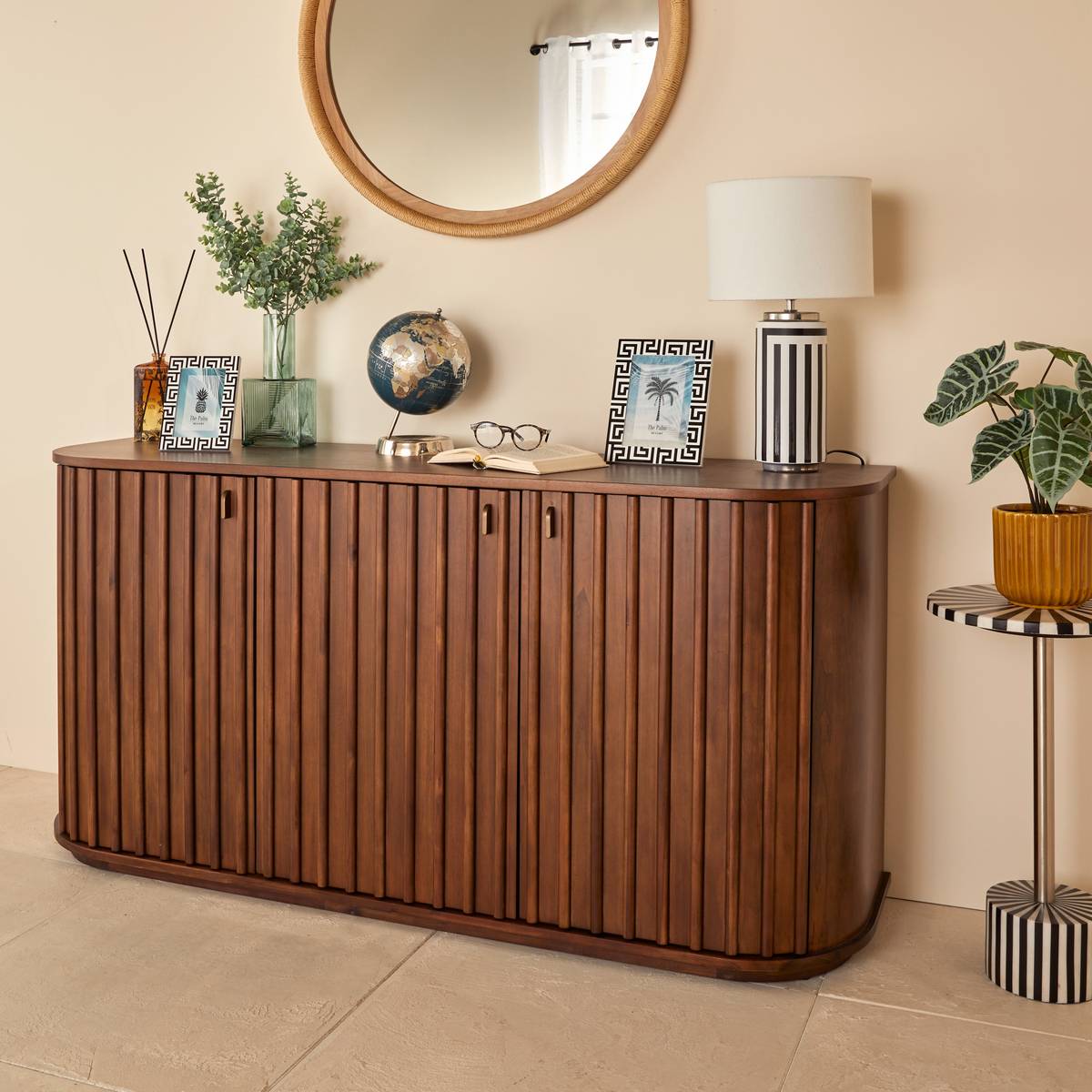 Sideboard 3 doors 1 shelf "Rikaya" Mahogany Brown, 160x45 cm