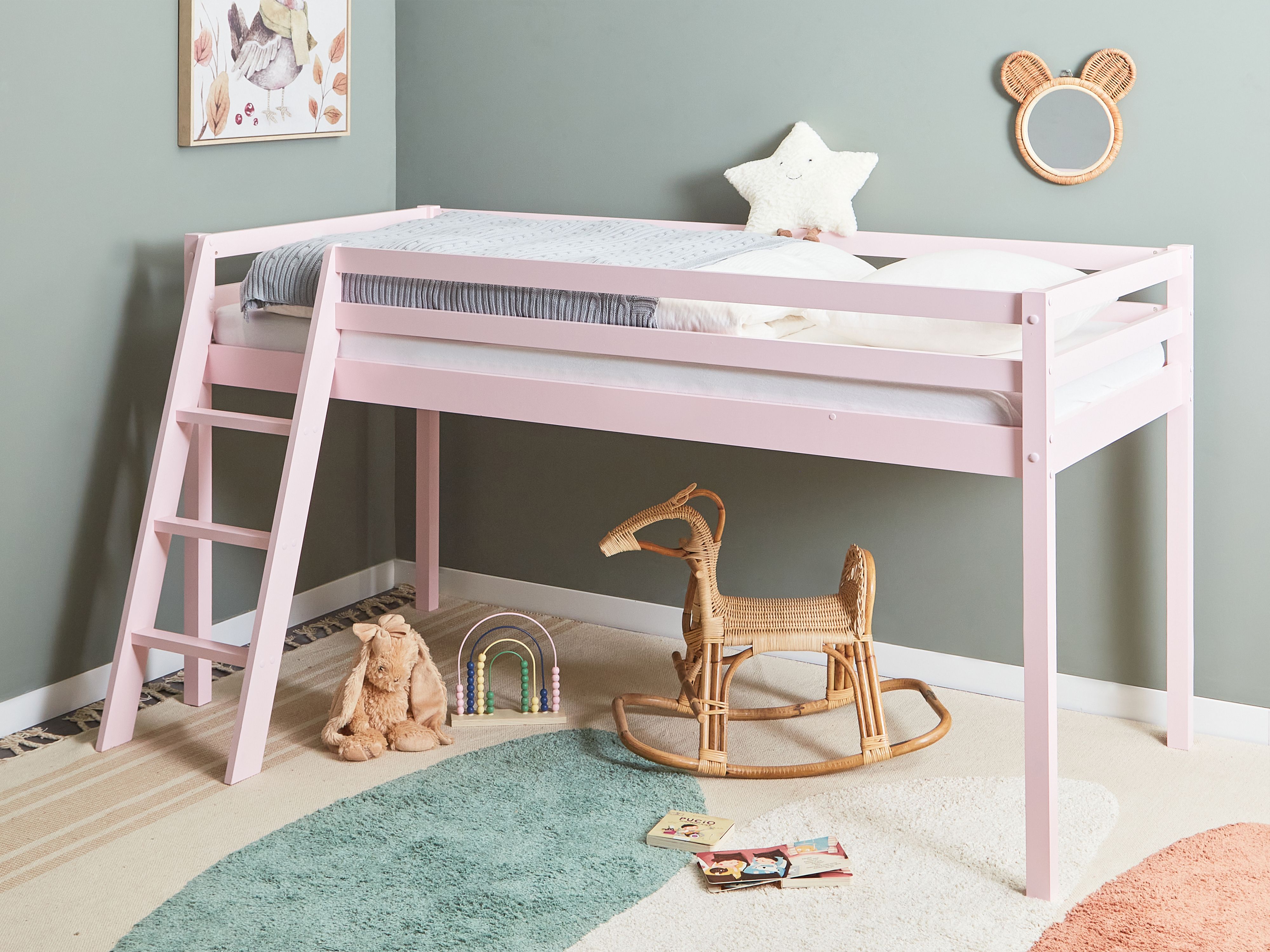 Mid Sleeper Bed Pine Wood ASCOUX 90 x 200 cm (EU Single) Pink