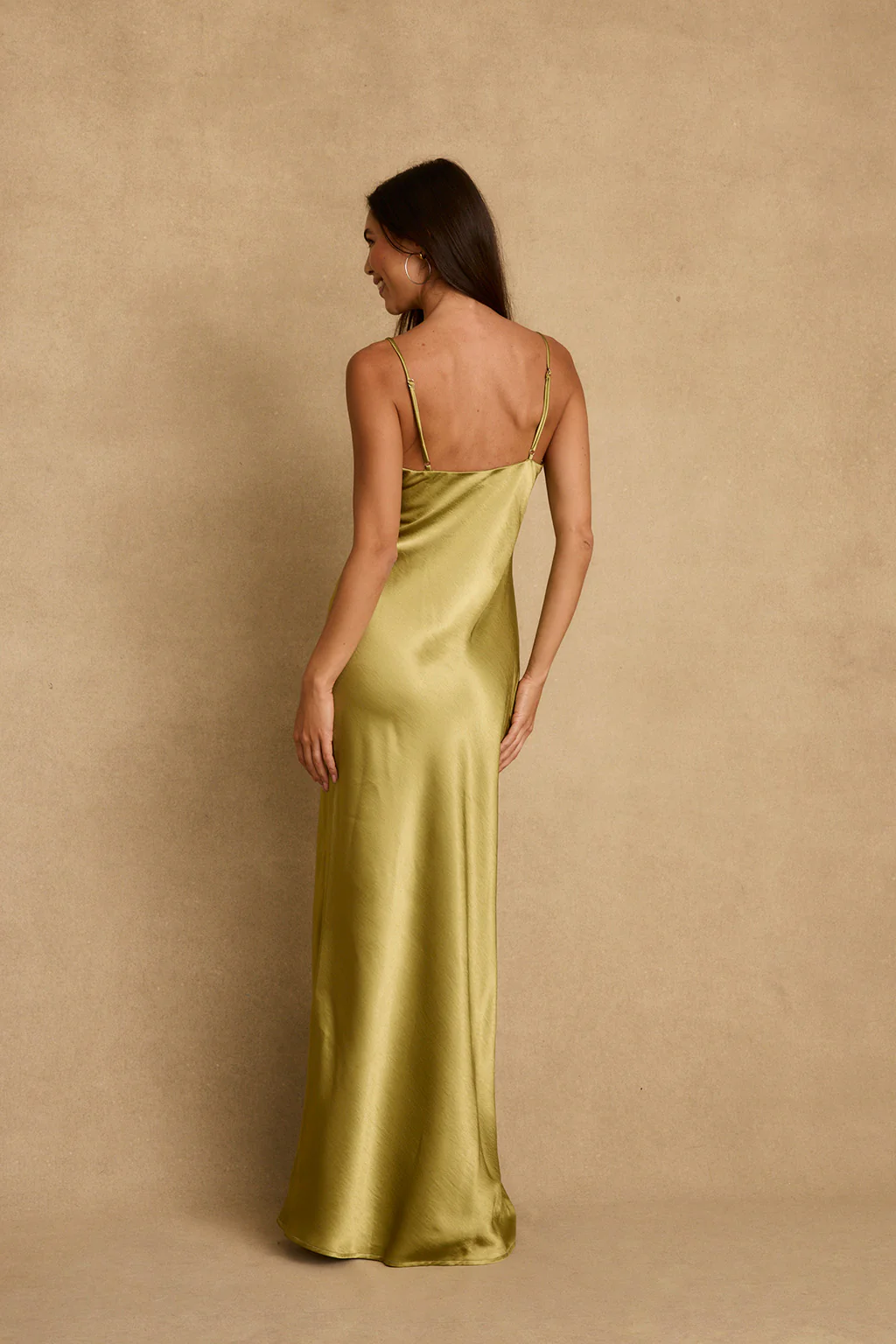 Mirabella Chartreuse Satin Maxi Dress