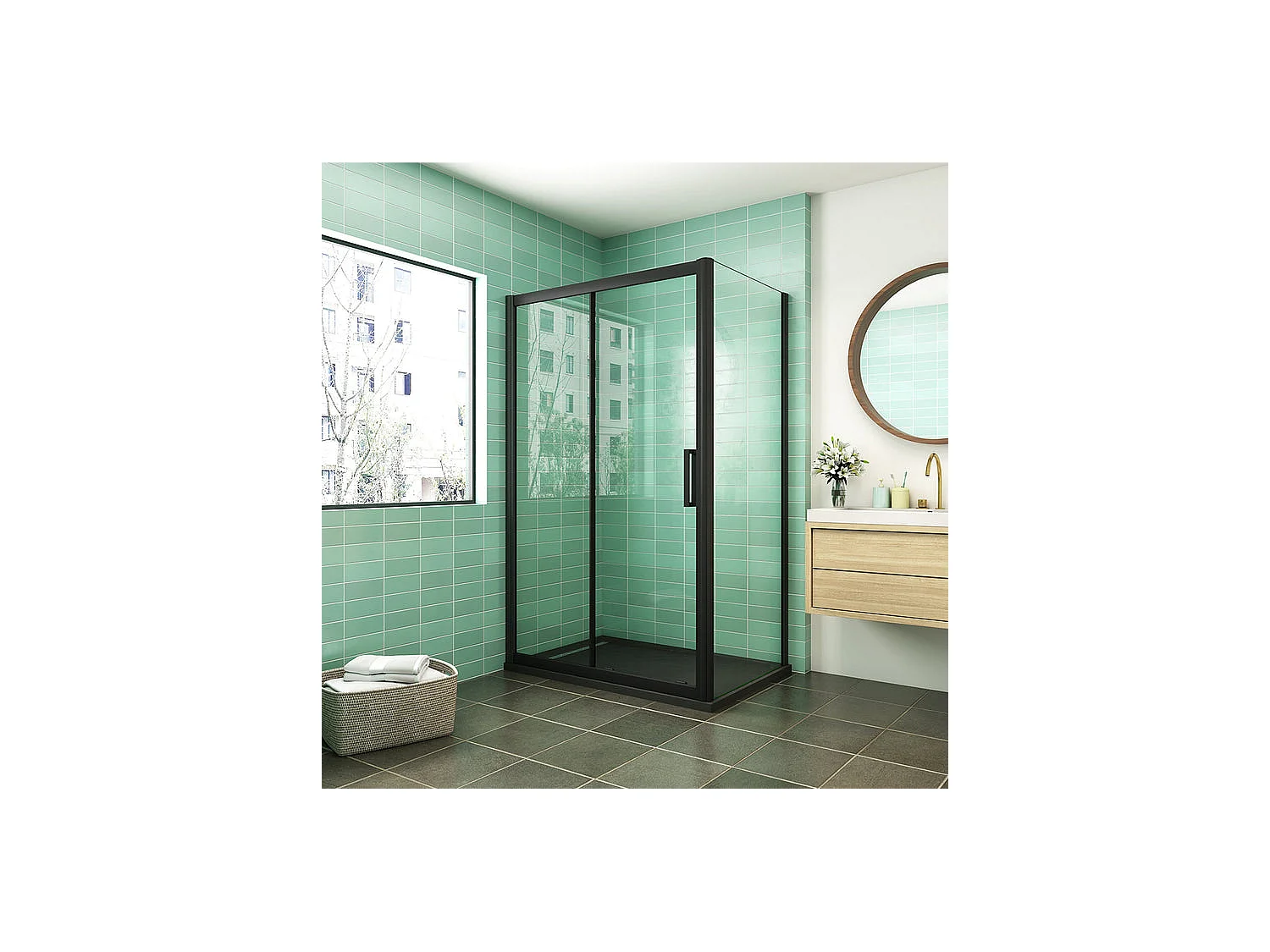 Cabine de douche coulissante 100x80x195cm porte de douche avec l'amortisseur 100cm cabine de douche Noire en 8mm verre anticalcaire
