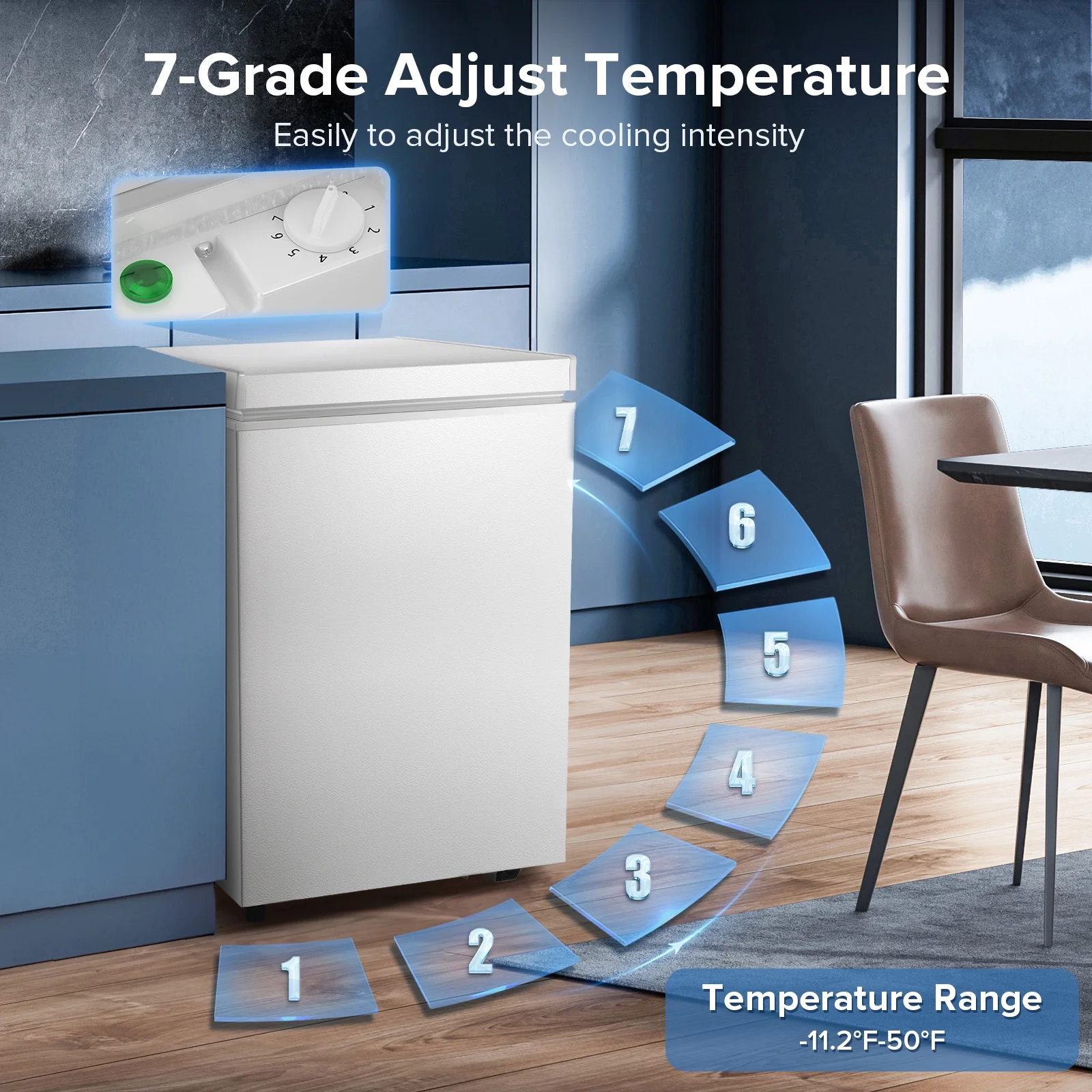Auseo Mini Freezer Chest 3.5 cu ft, Black Deep Freezer & Side Handle, Compact Freezer with 7 Gear Adjustable Temperature, Removable Storage Basket*2, Energy Saving - Image 18