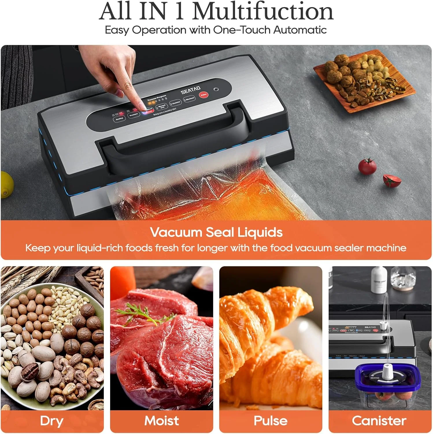 Upgraded Vacuum Sealer for Liquid, 90Kpa Vacuum Sealer Machine for Dry/Moist/Liquid Food, Easy-Lock Handle, Double Heat Seal, Built-in Cutter and Bag Storage & Removable Drip Tray - Image 3