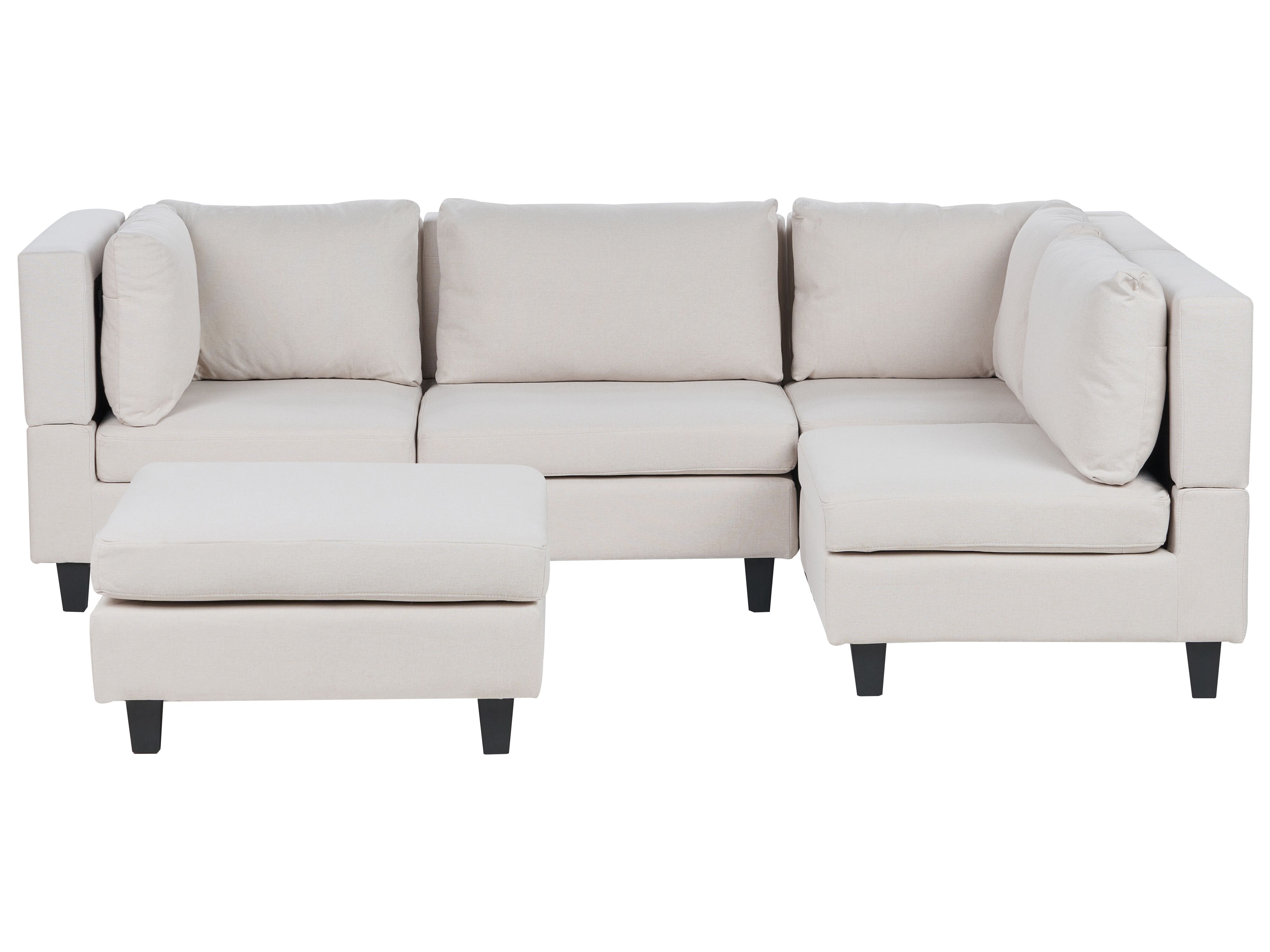Modular Corner Sofa 4 Seater UNSTAD Fabric Light Beige with Ottoman Left Hand