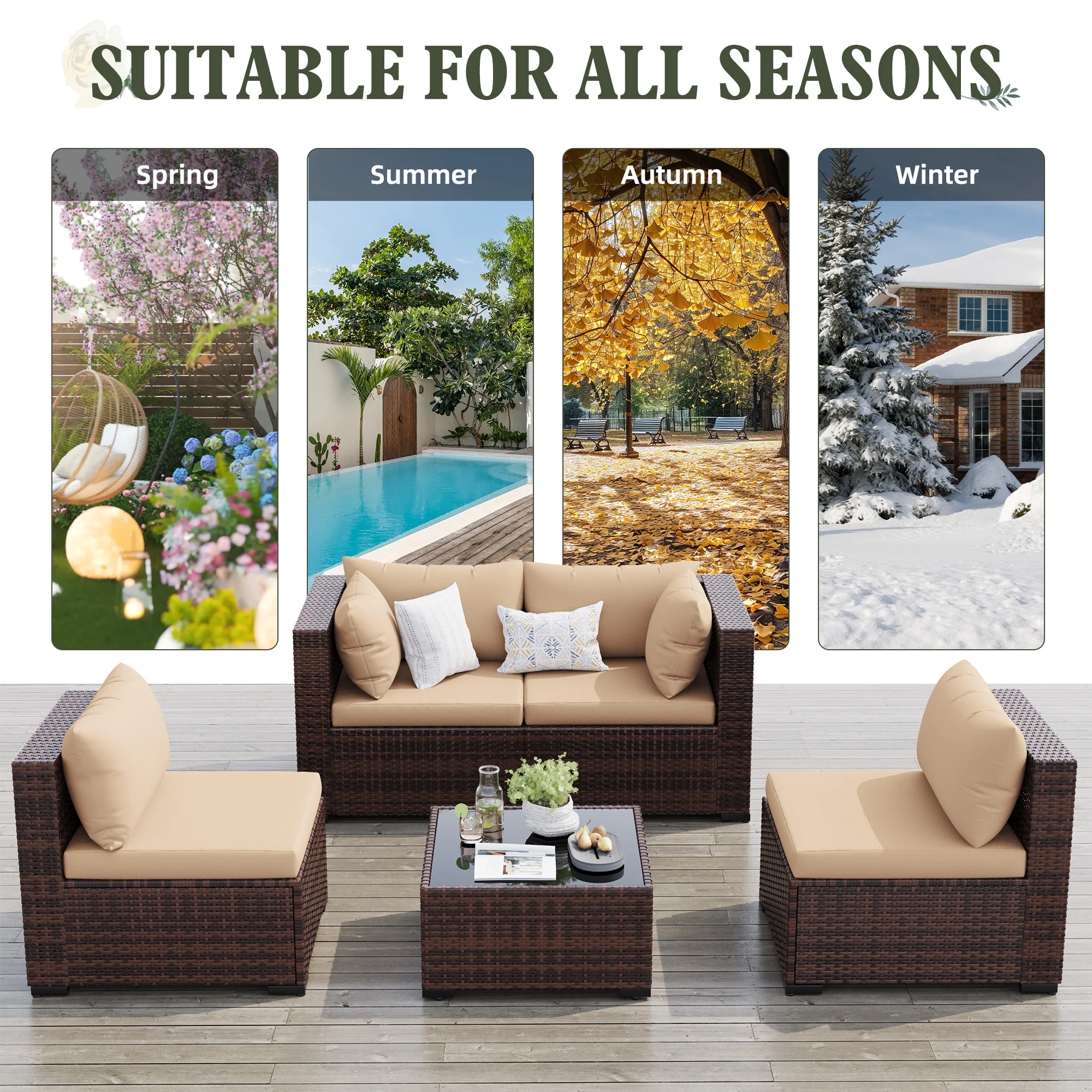 7 Pieces Patio Conversation Set, Outdoor Sectional PE Rattan Wicker Furniture Seat,Dark Gray - Image 29
