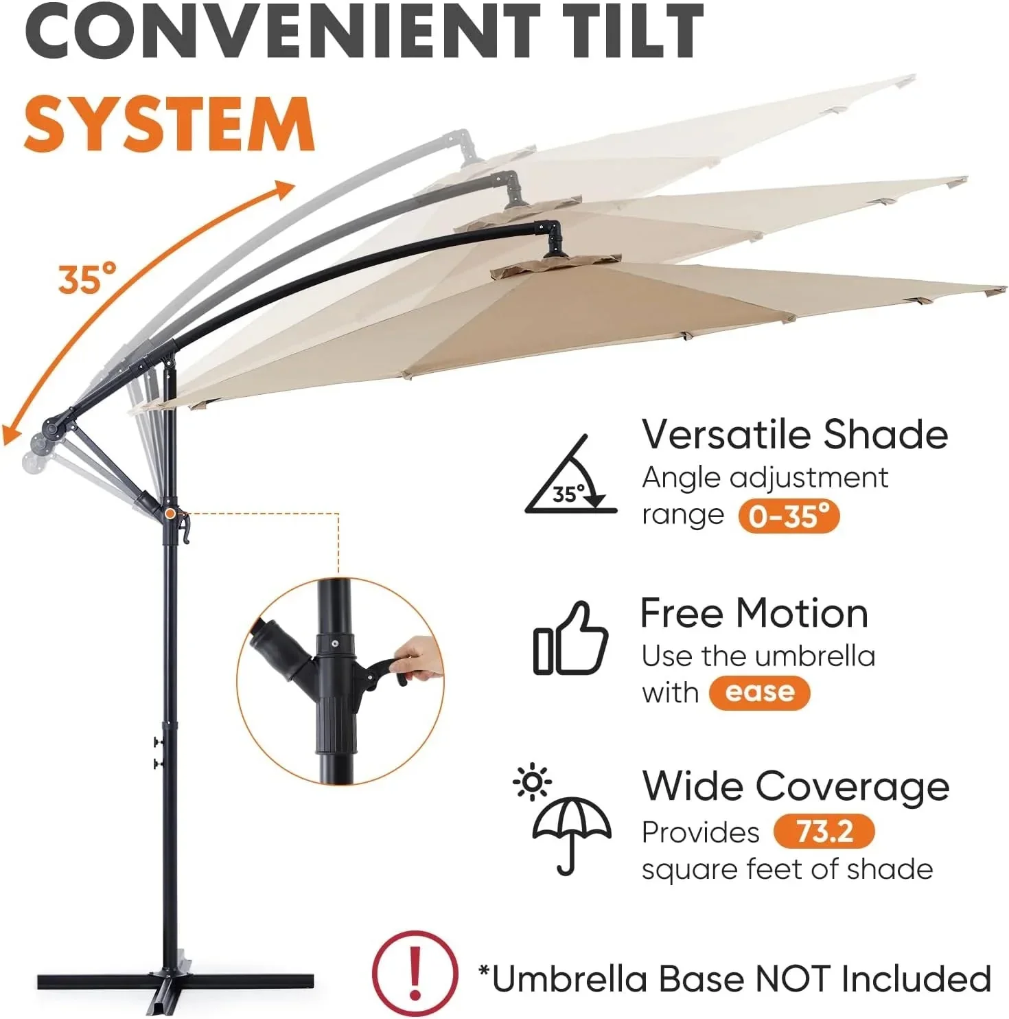 Sweetcrispy 9.8FT Offset Patio Umbrella With Easy Tilt Adjustment, 8 Ribs, Blue - Image 13 Sweetcrispy 9.8FT Offset Patio Umbrella With Easy Tilt Adjustment, 8 Ribs, Blue - Image 13