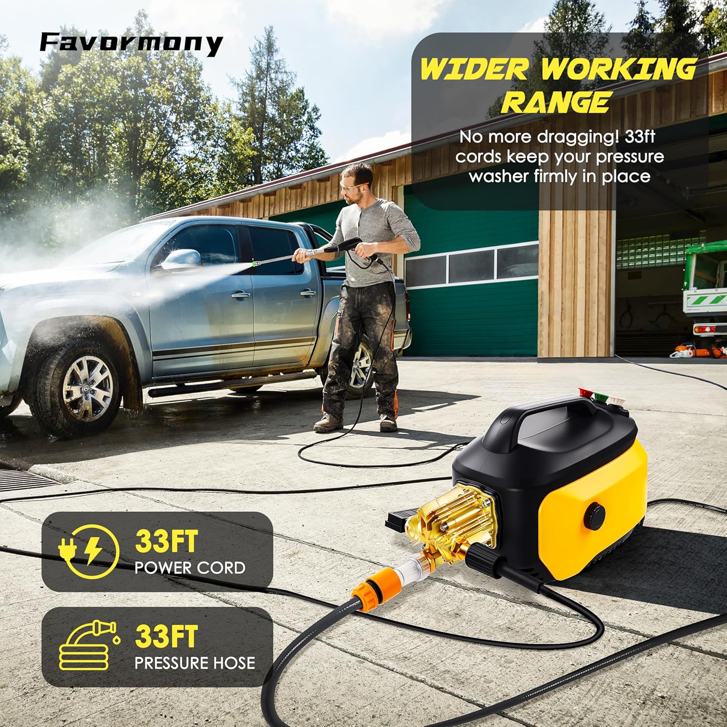 Portable Compact Electric Pressure Cleaner With 33FT Extension Hose, 3 Nozzles And Foam Cannon - Image 3 Portable Compact Electric Pressure Cleaner With 33FT Extension Hose, 3 Nozzles And Foam Cannon - Image 3