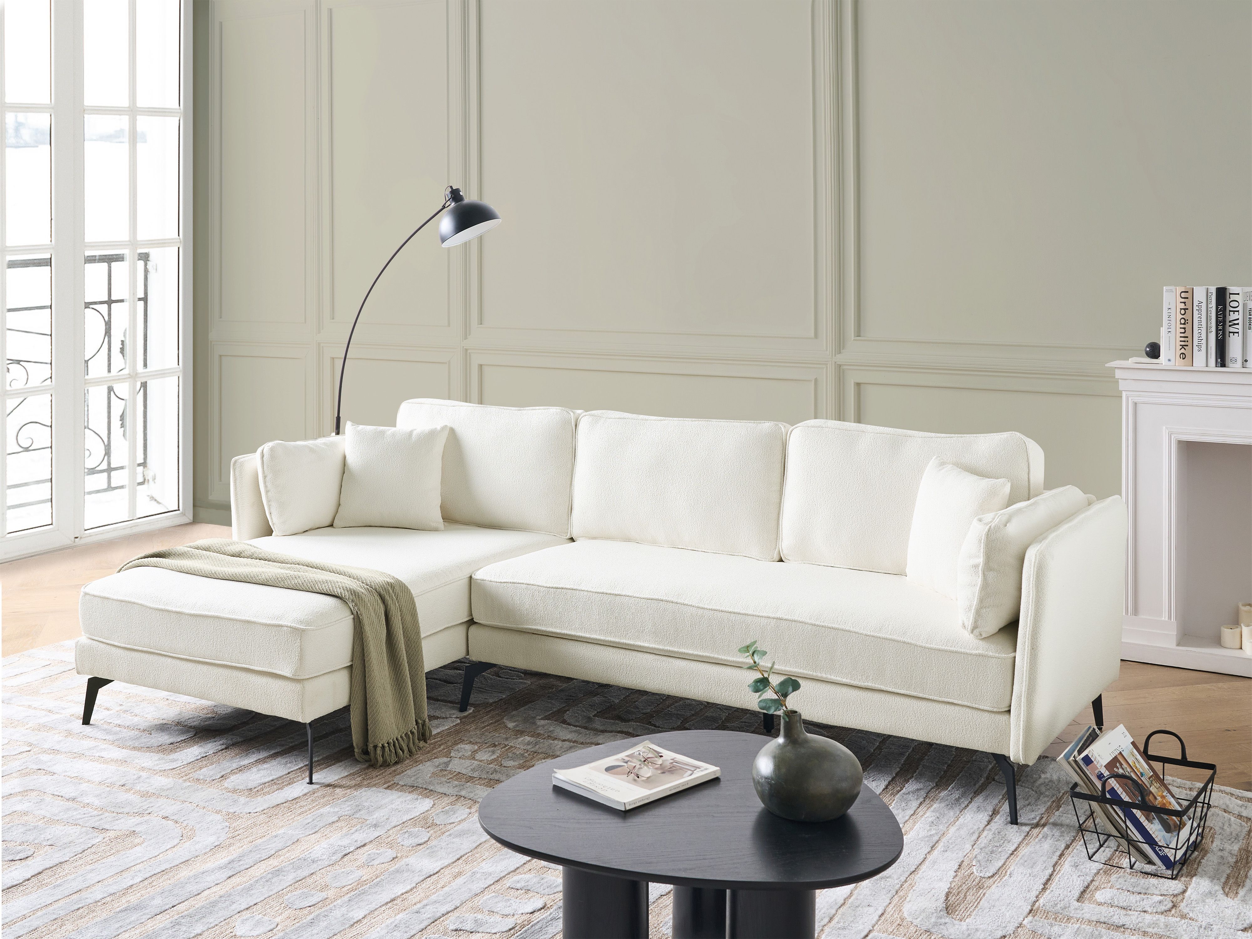 Corner Sofa 3 Seater ALTAN Boucle Off-White Right Hand
