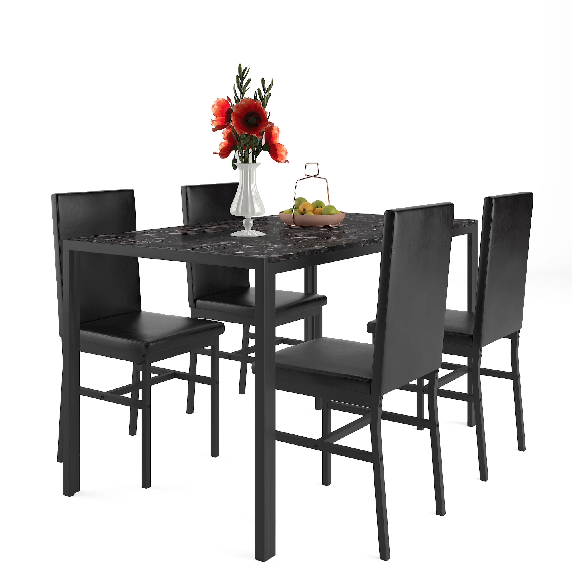 5 Piece Dining Set, Modern Dining Table and Chairs Set for 4, Counter Height Bar Table Set, Modern Pub Table with 4 Velvet Fabric Cushioned Stools, Faux Marble Dining Table & Stools Set, D9297 - Image 45