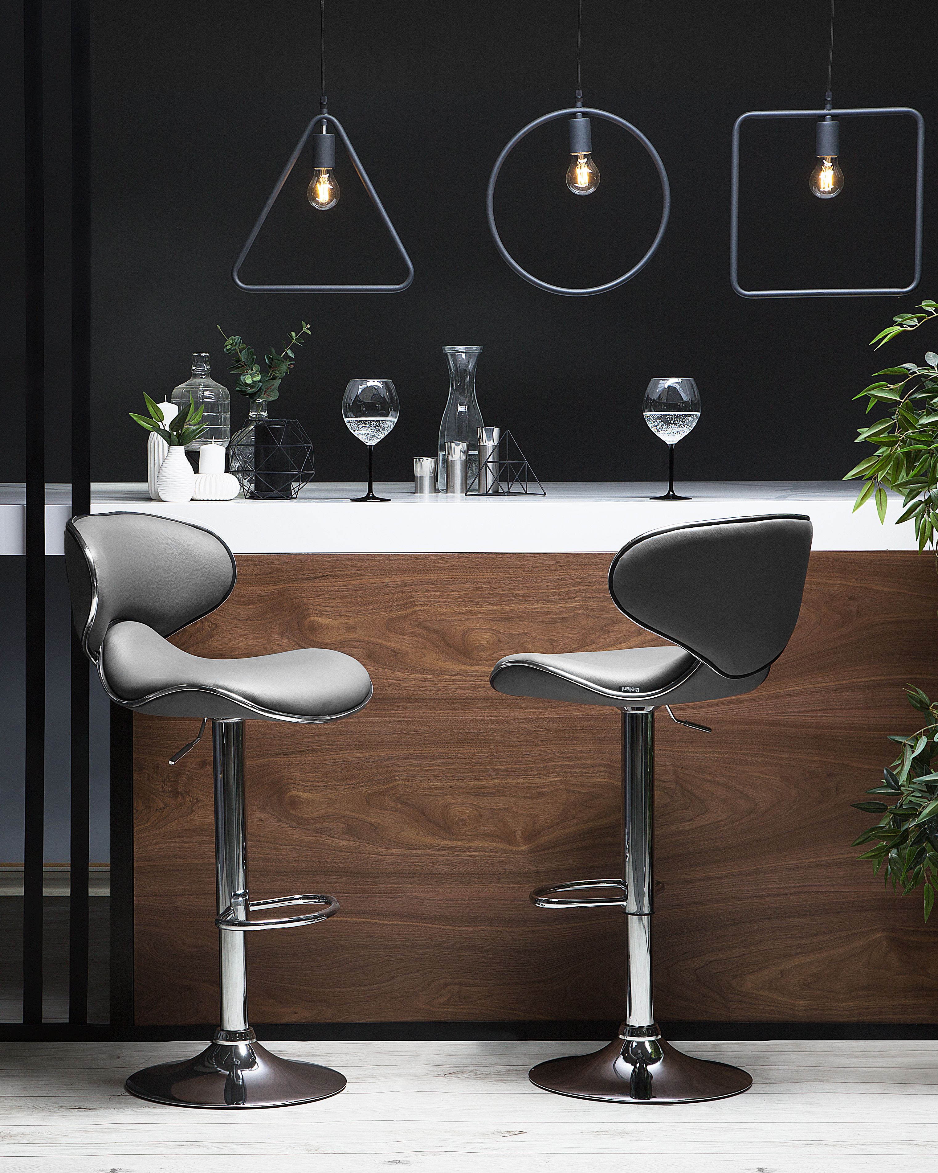 Set of 2 Bar Chairs CONWAY Faux Leather Swivel Grey