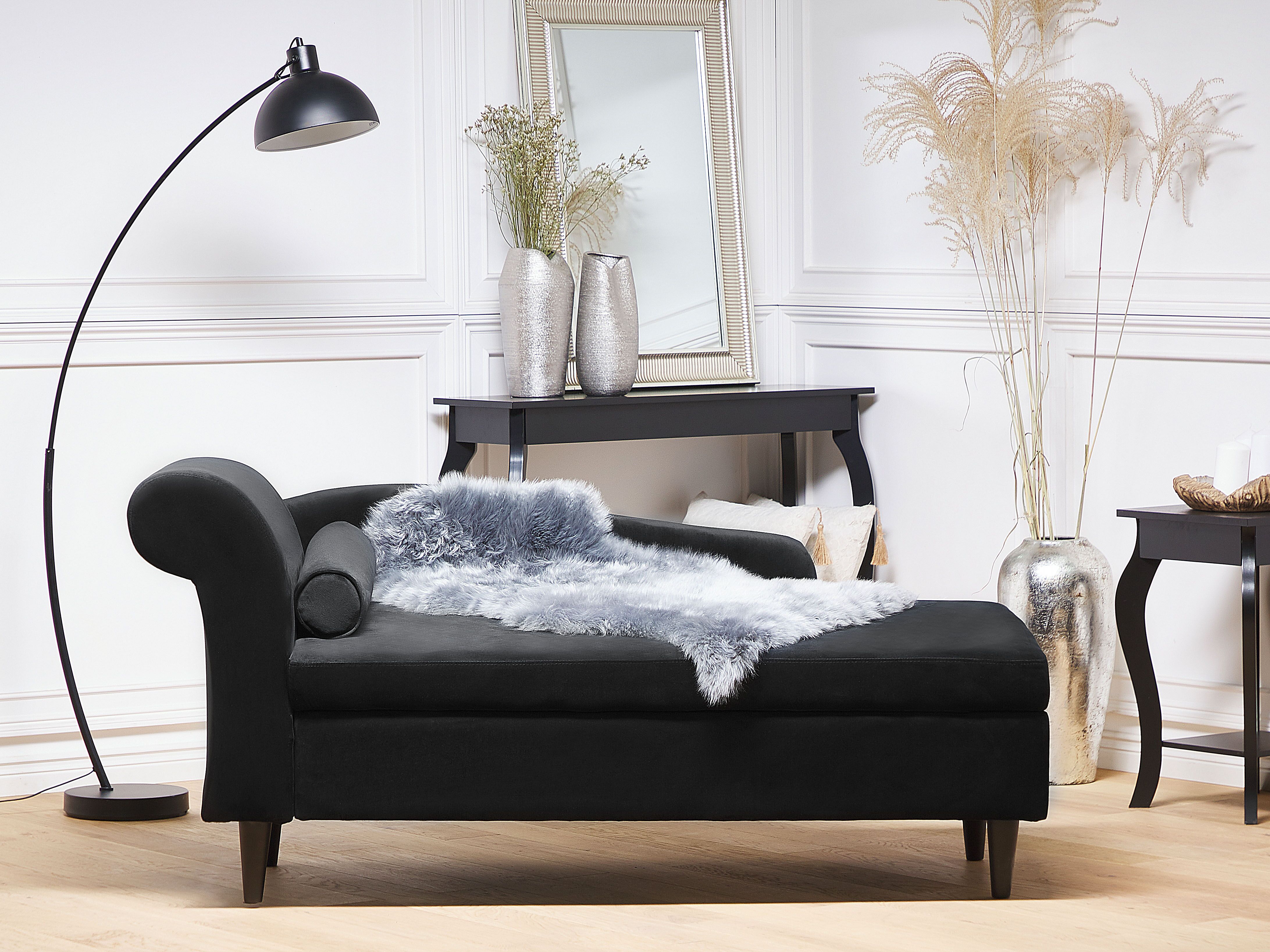 Left-Hand Chaise Lounge LUIRO Velvet Black with Storage