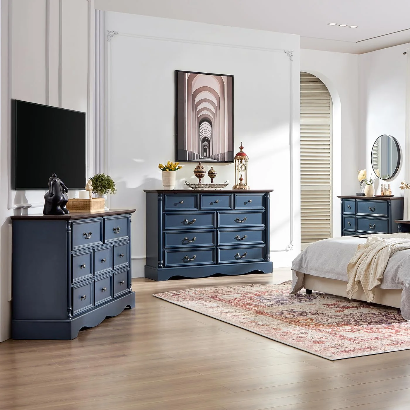 ZBOM 9 Drawer Dresser, 54 Inch Wide Farmhouse Style Chest of Drawers with Charging Station, Distressed Finish Design, Modern Storage Dresser Organizer TV Stand for Bedroom, Living Room - Image 6