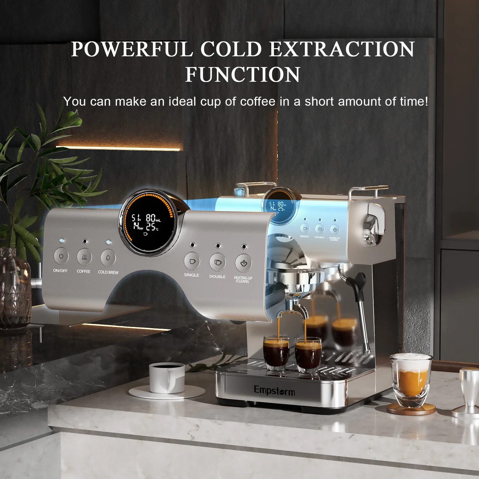 Empstorm 20 Bar Espresso Machine, Hot and Iced Coffee Machine with Cold Brew, Espresso Maker with Milk Frother,with 51oz Water Tank,for Latte, Cappuccino, Cold Brew