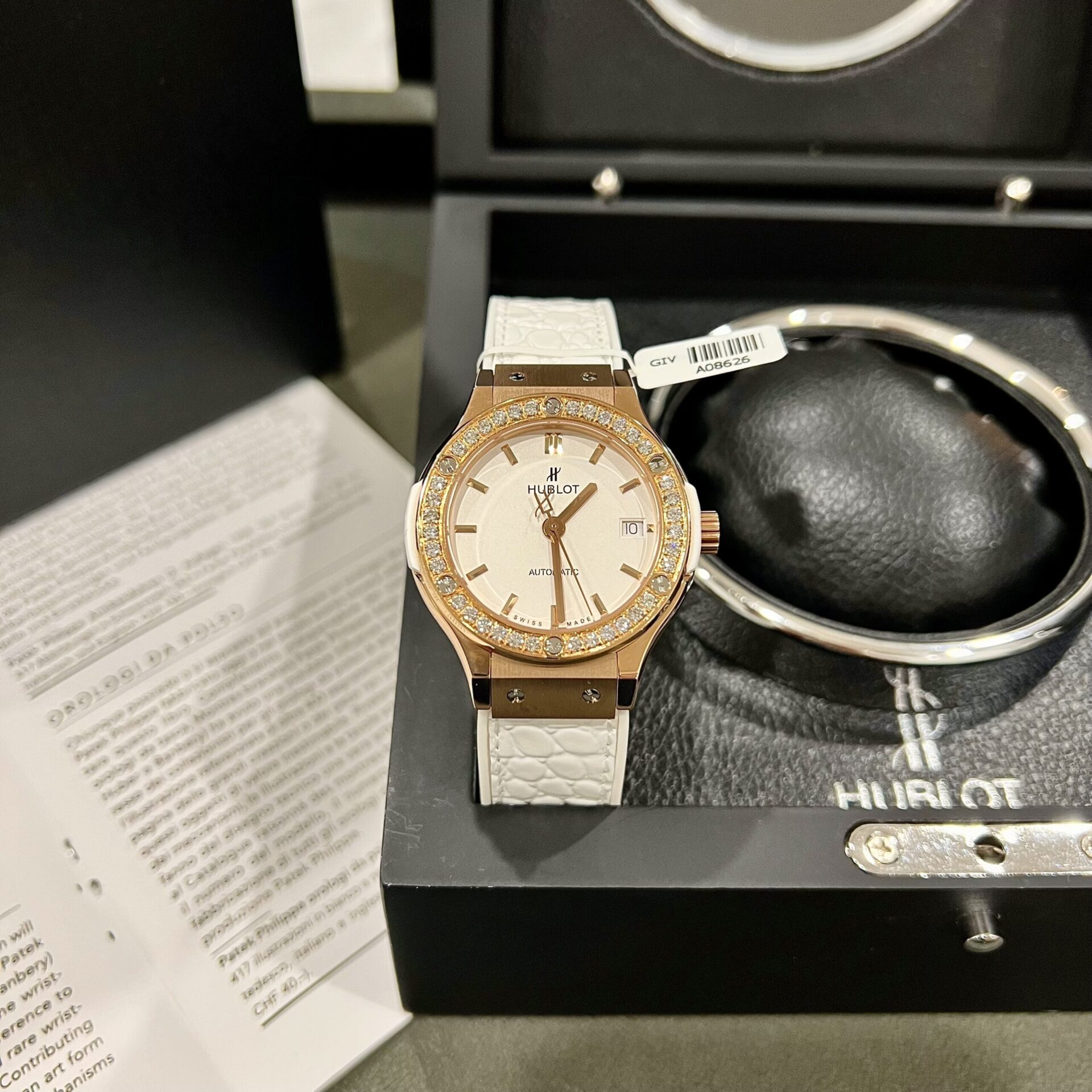 Hublot Replica Watches Classic Fusion King Gold White Dial Custom Moissanite Diamonds 38mm - Elite Watch Atelier