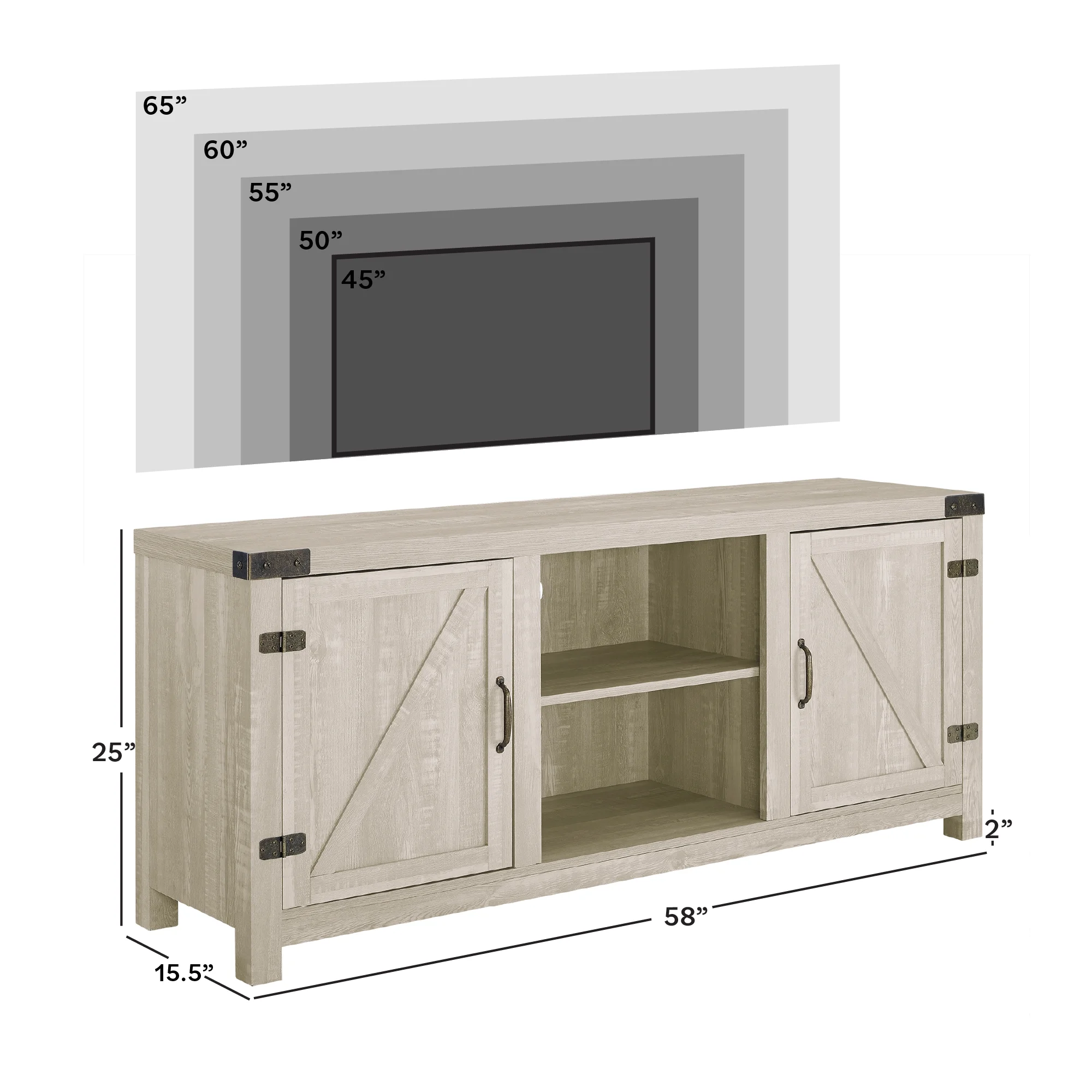 Walker Edison Modern Farmhouse Barn Door TV Stand for TVs up to 65", Grey Wash - Image 87