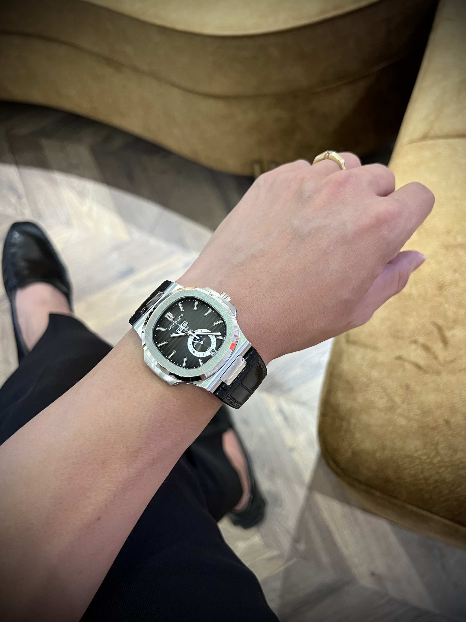 Patek Philippe Nautilus 5726 Replica 1:1 Watch Black Dial Leather Strap Factory PPF 40.5mm - Top club