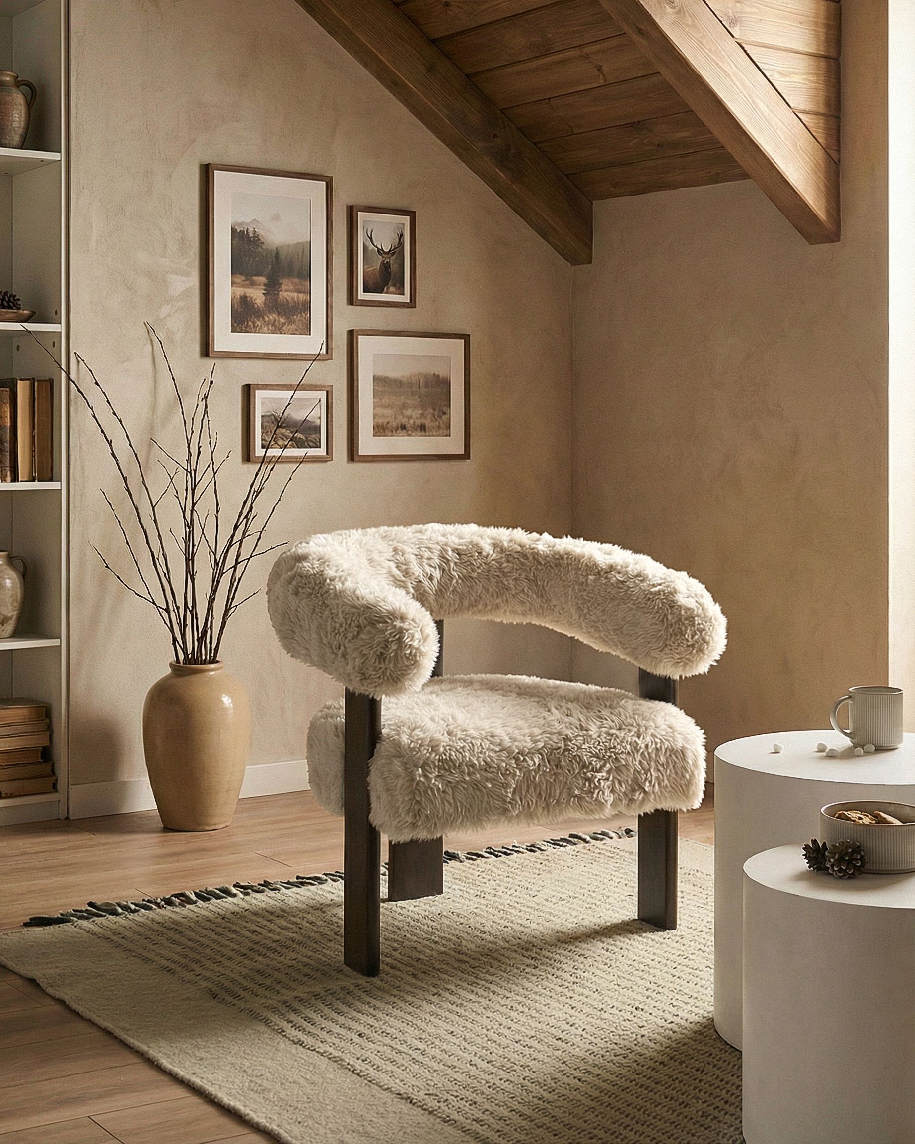 Armchair ILBRO Faux Fur Off-White/ Dark Brown
