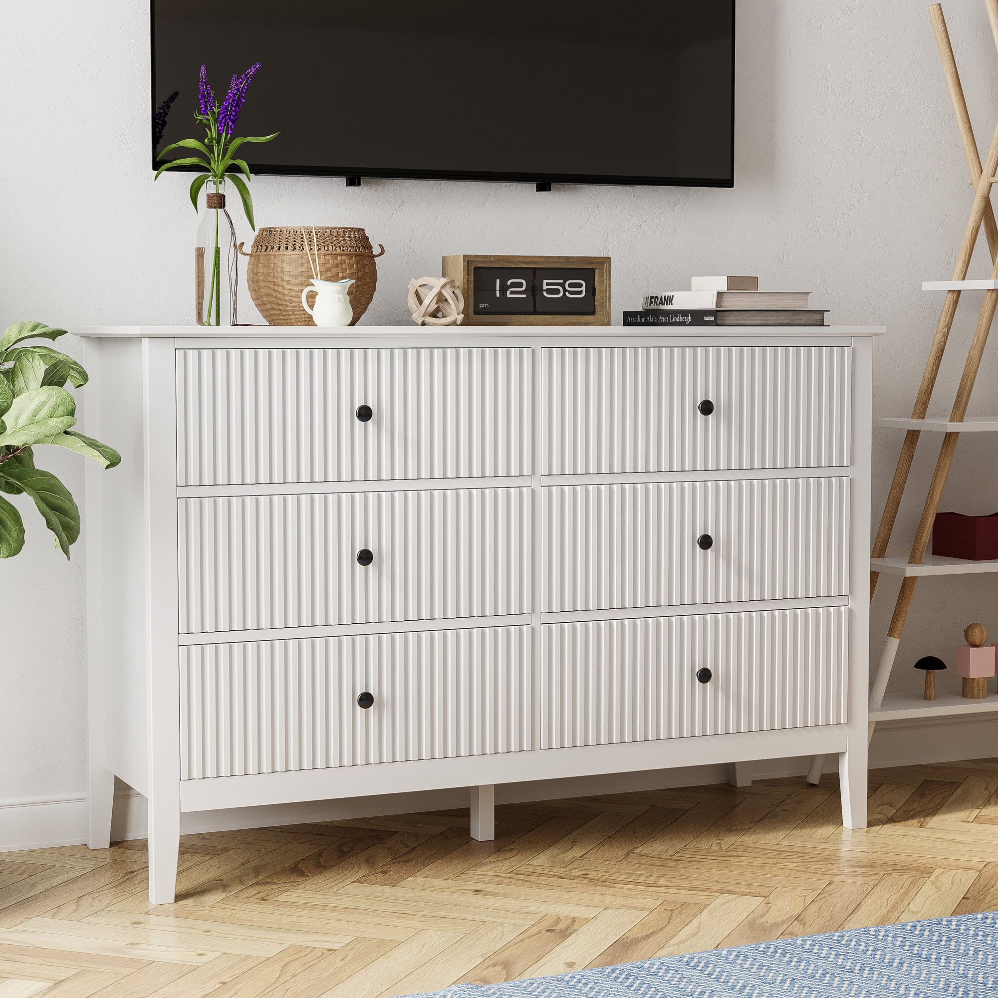 May Color Large White 3 Drawer Dresser Set of 2 with Fluted Panel, Modern Chest of Drawers with Silent Slide Drawers, Wood Accent Nightstand with Storage for Bedroom Living Room, Hallway - Image 112