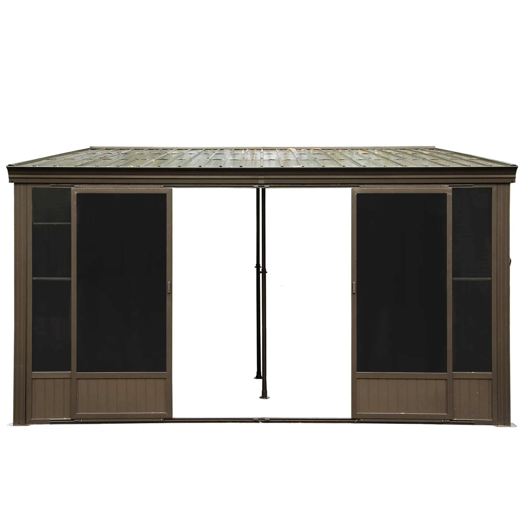 TOTAL Outdoor 10'x12' All-Season Sunroom Gazebo with Steel Roof, PVC Screen, Front & Side Door, Brown - Image 16
