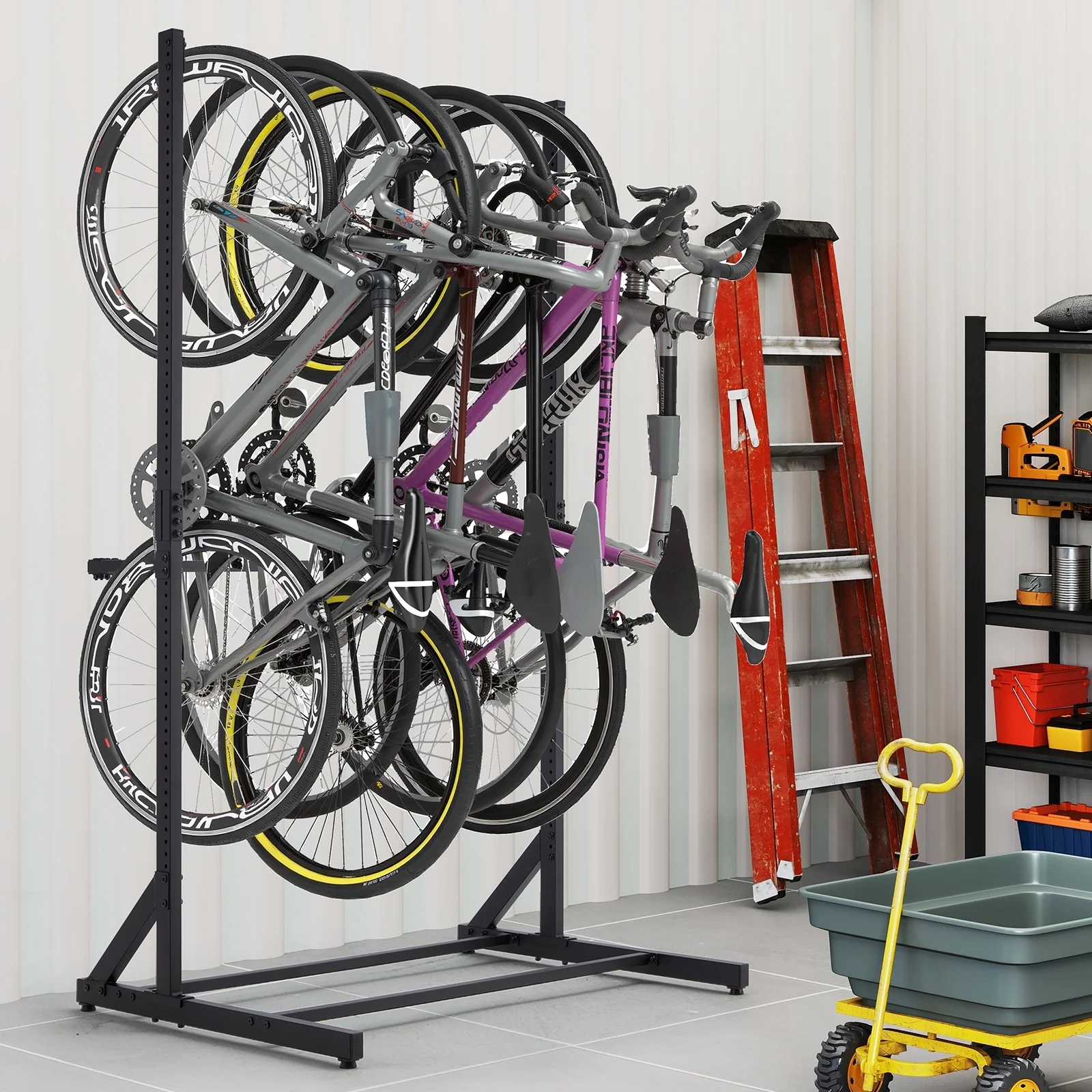 Danrelax Freestanding Bike Storage Rack, 300 lbs 5 Bikes Capacity, Vertical Bike Rack for Garage, Adjustable Hooks, Indoor Bicycle Storage Stand for Home, Black - Image 4