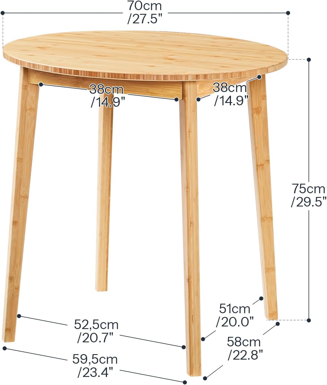 HOOBRO Bamboo Dining Table, Round Dining Table for 2, 27.5