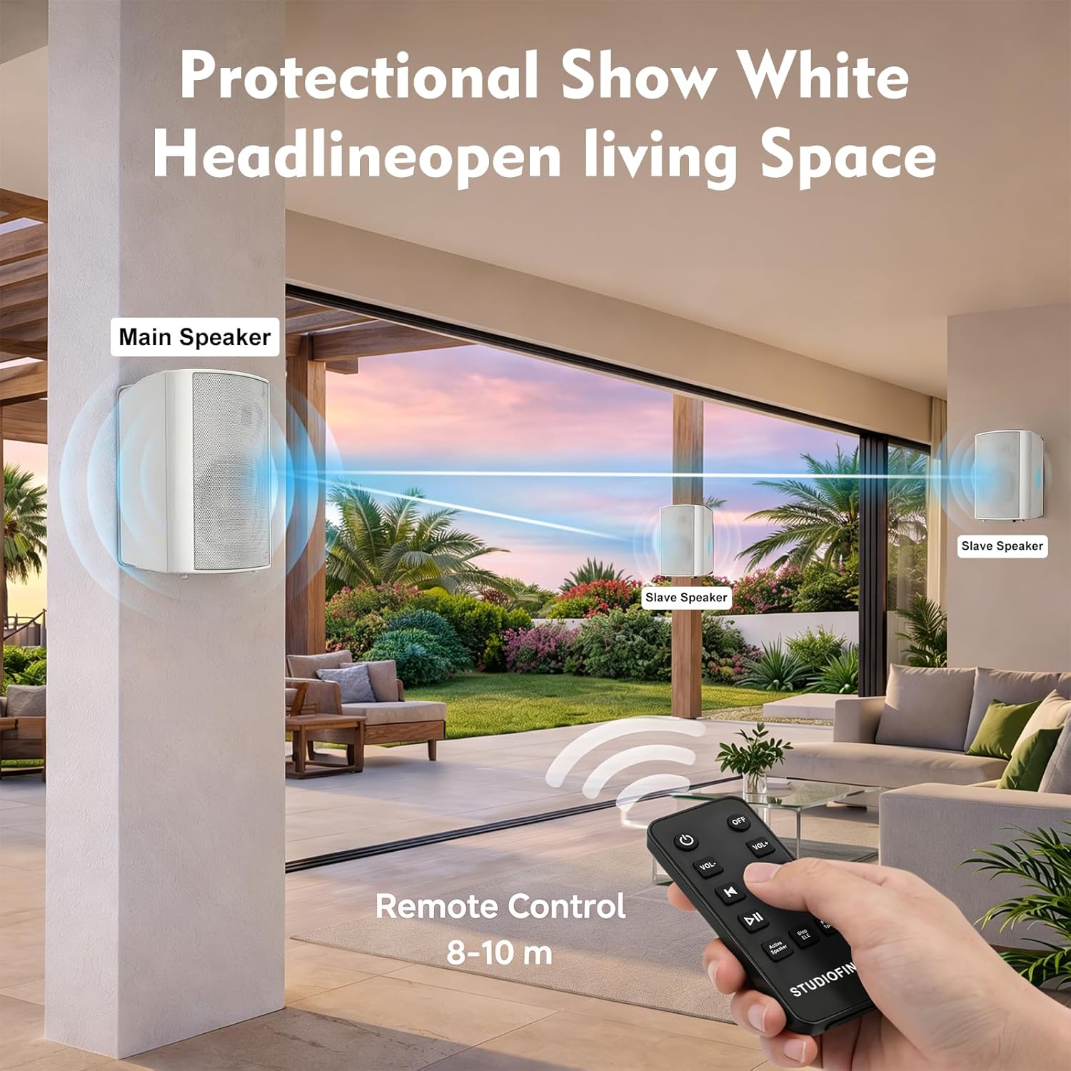 STUDIOFINIX 5.25 Inch 300W Indoor/Outdoor Bluetooth 5.1 Waterproof Wall-Mounted Speakers, Wireless Multi-Speaker Sync with IR Remote, for Patio, Garage, Home, Backyard(501BLE,White,Pair)
