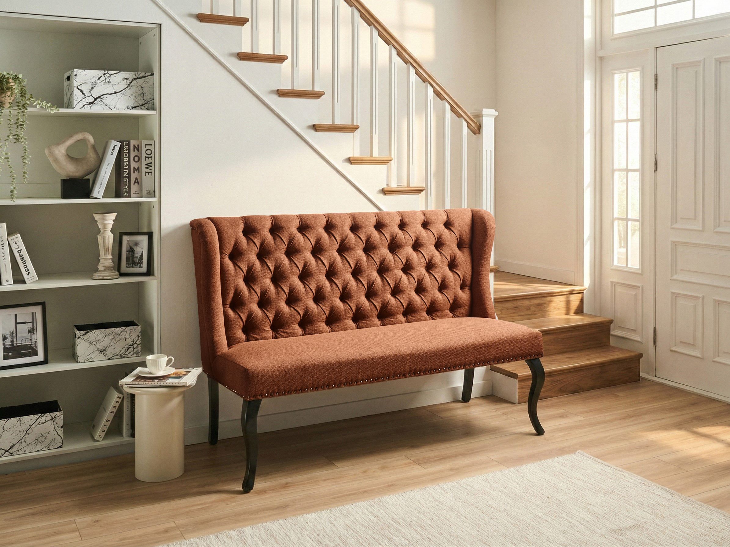 Dining Bench 2 Seater TORSBY Fabric Golden Brown