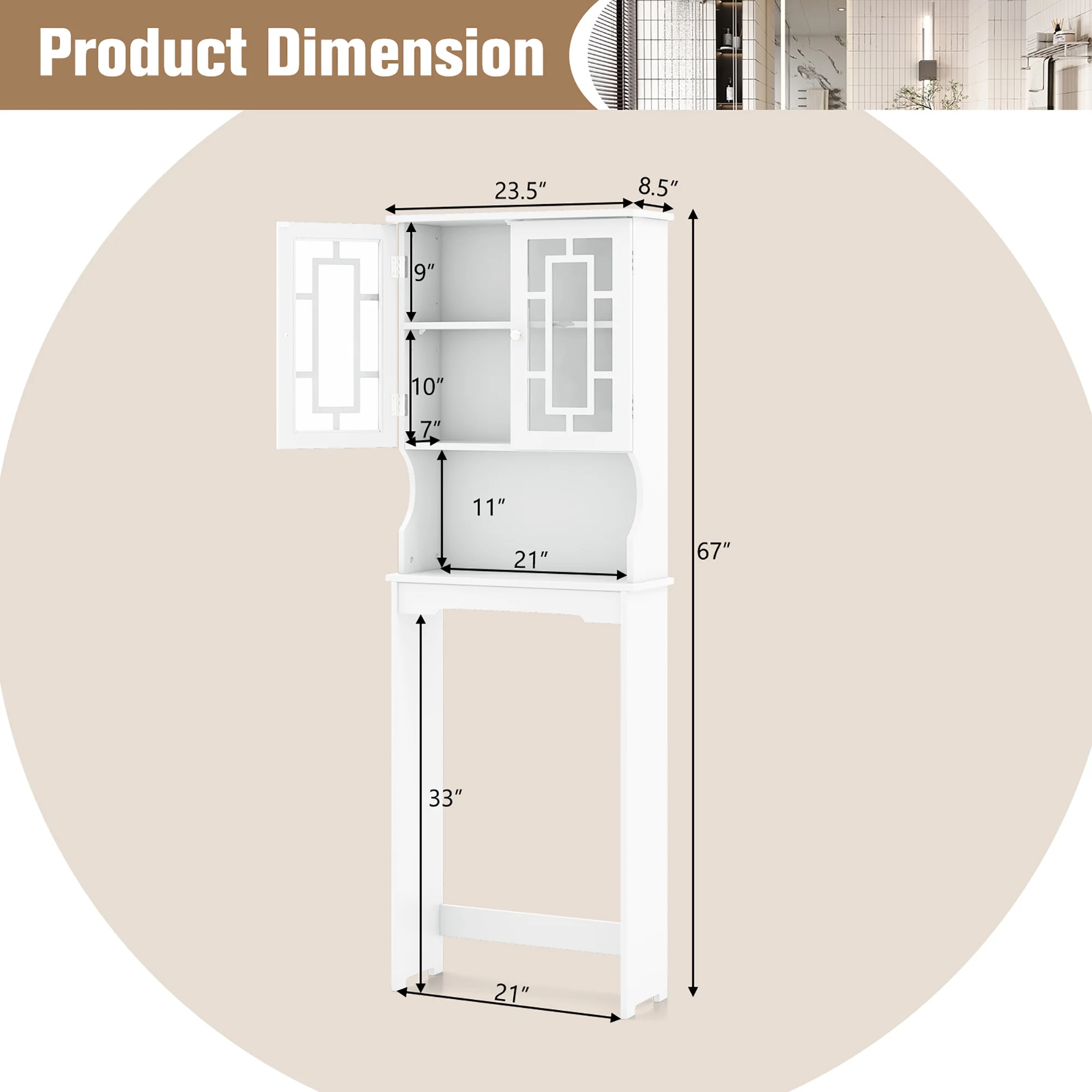 Gymax White Bathroom Over The Toilet Space Saver Storage Cabinet Organizer Shelf