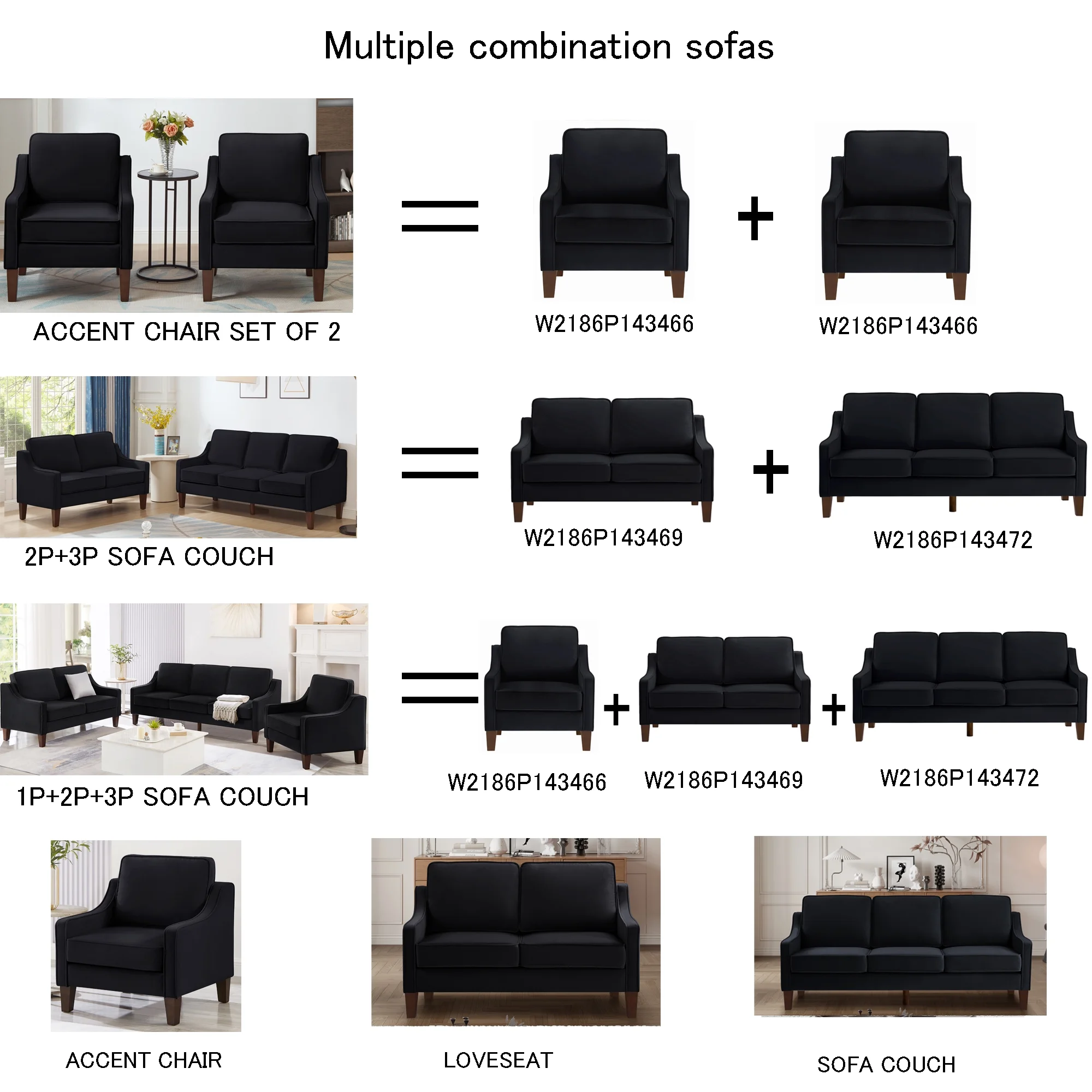 Living Room Sofas Modern 3 Person seat Sofa Couch with Scooped Armrest/Wood legs,Upholstered Velvet 3-seat Sofa with Removable Cushions for Livingroom Bedroom,Black,Comfortable Sofas - Image 2