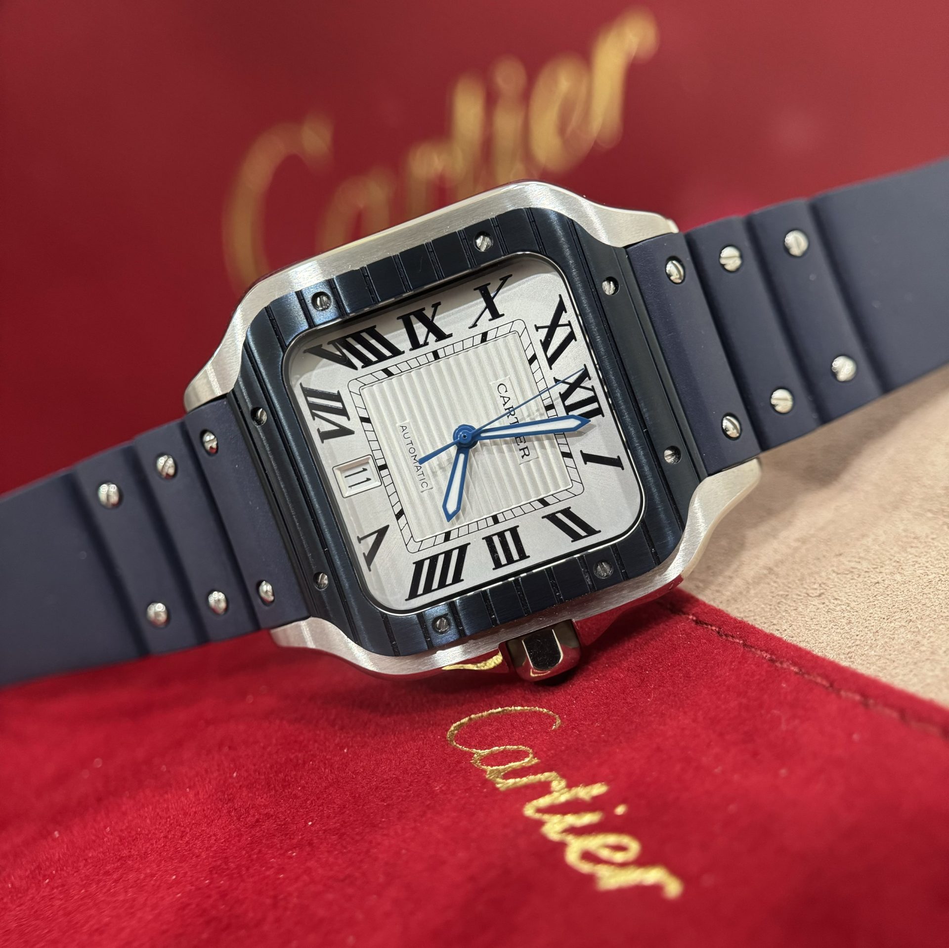 Cartier Replica Watch Santos White Dial Rubber Strap BV Factory 39.8mm - Elite Watch Atelier